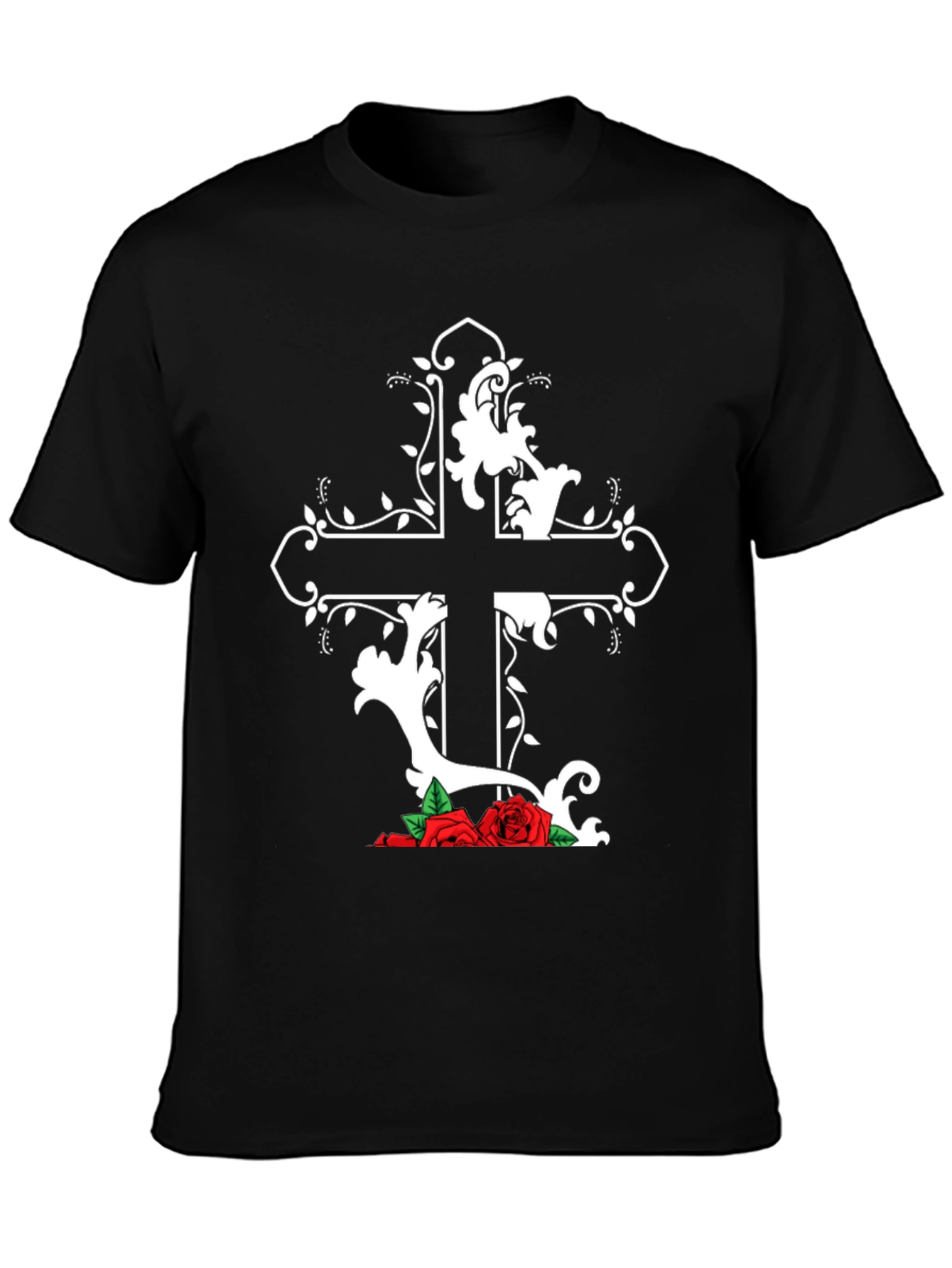 Gothic Cross and Roses Graphic T-Shirt