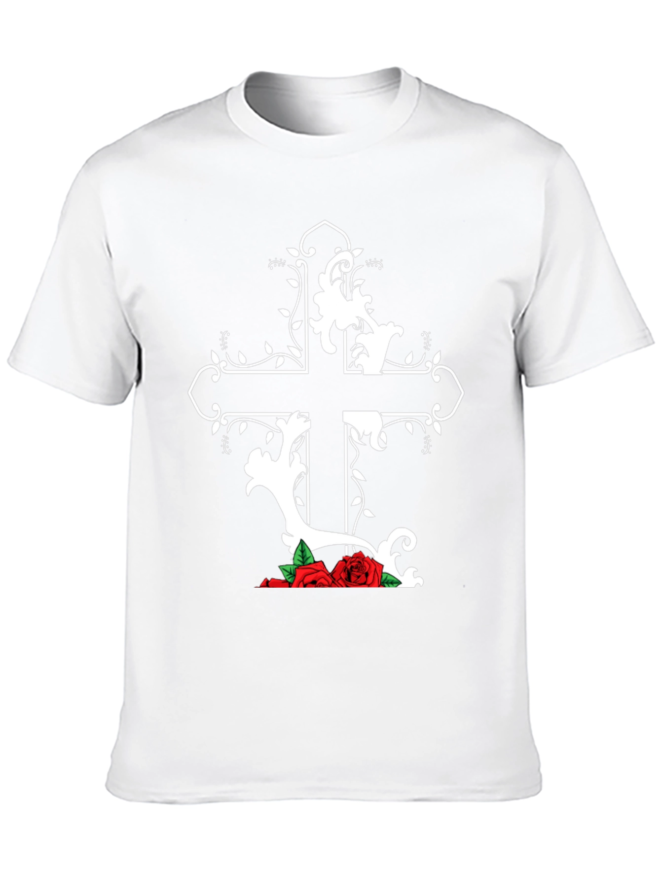 Gothic Cross and Roses Graphic T-Shirt