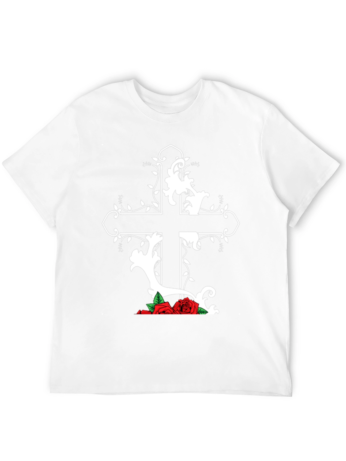 Gothic Cross and Roses Graphic T-Shirt