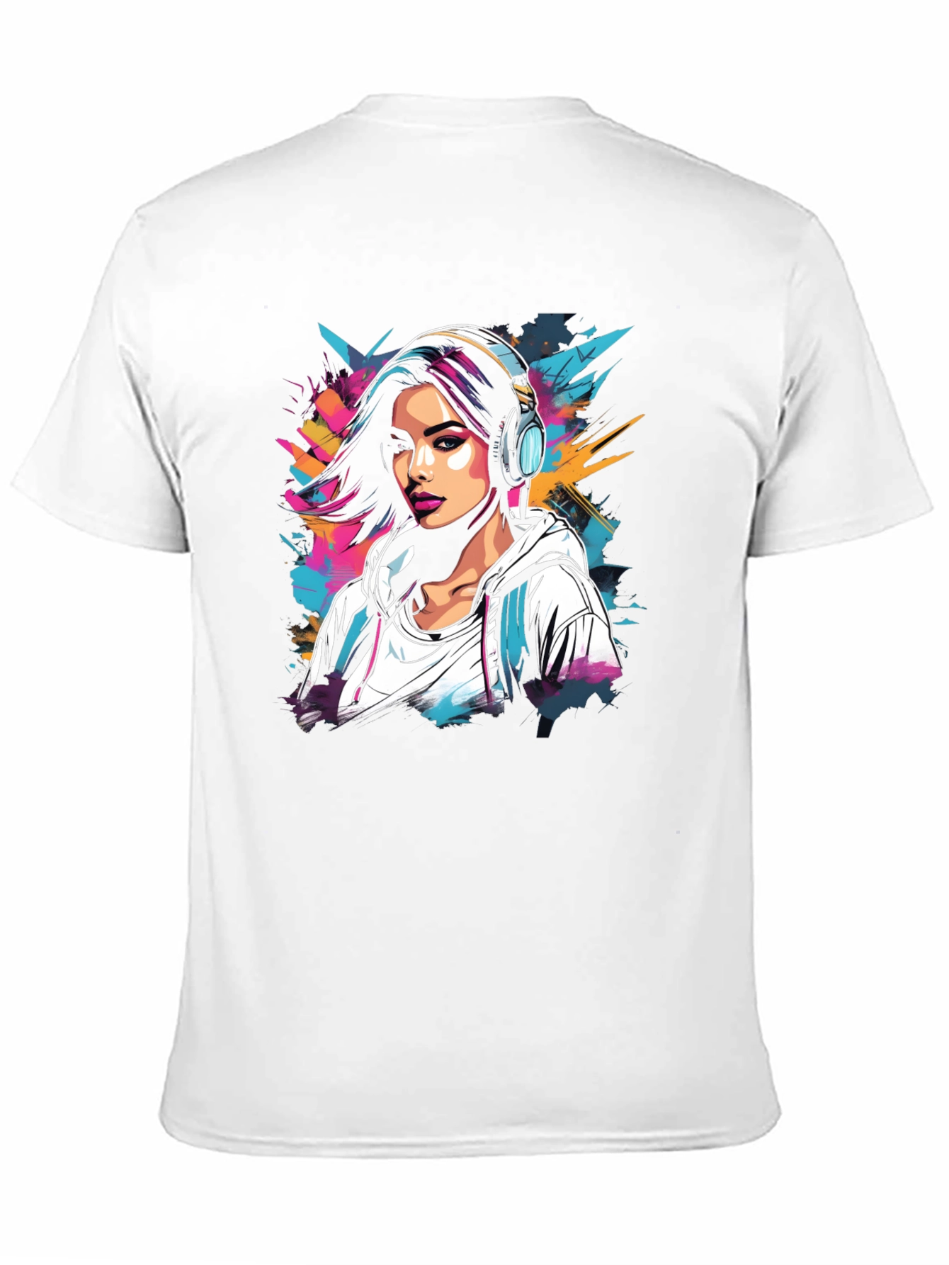 Stylish Black T-Shirt with Girl & Headphones Graphic
