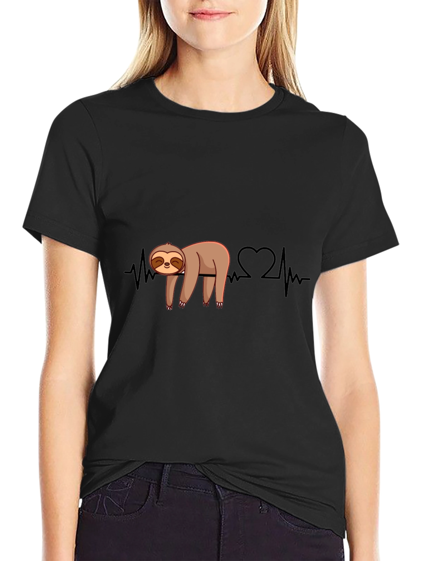 Sloth Heartbeat Graphic Tee - Relaxed Style