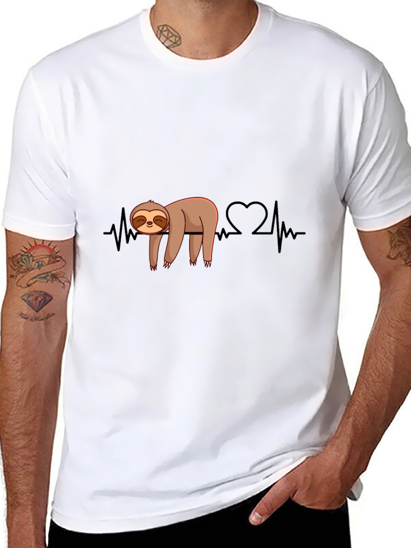 Sloth Heartbeat Graphic Tee - Relaxed Style