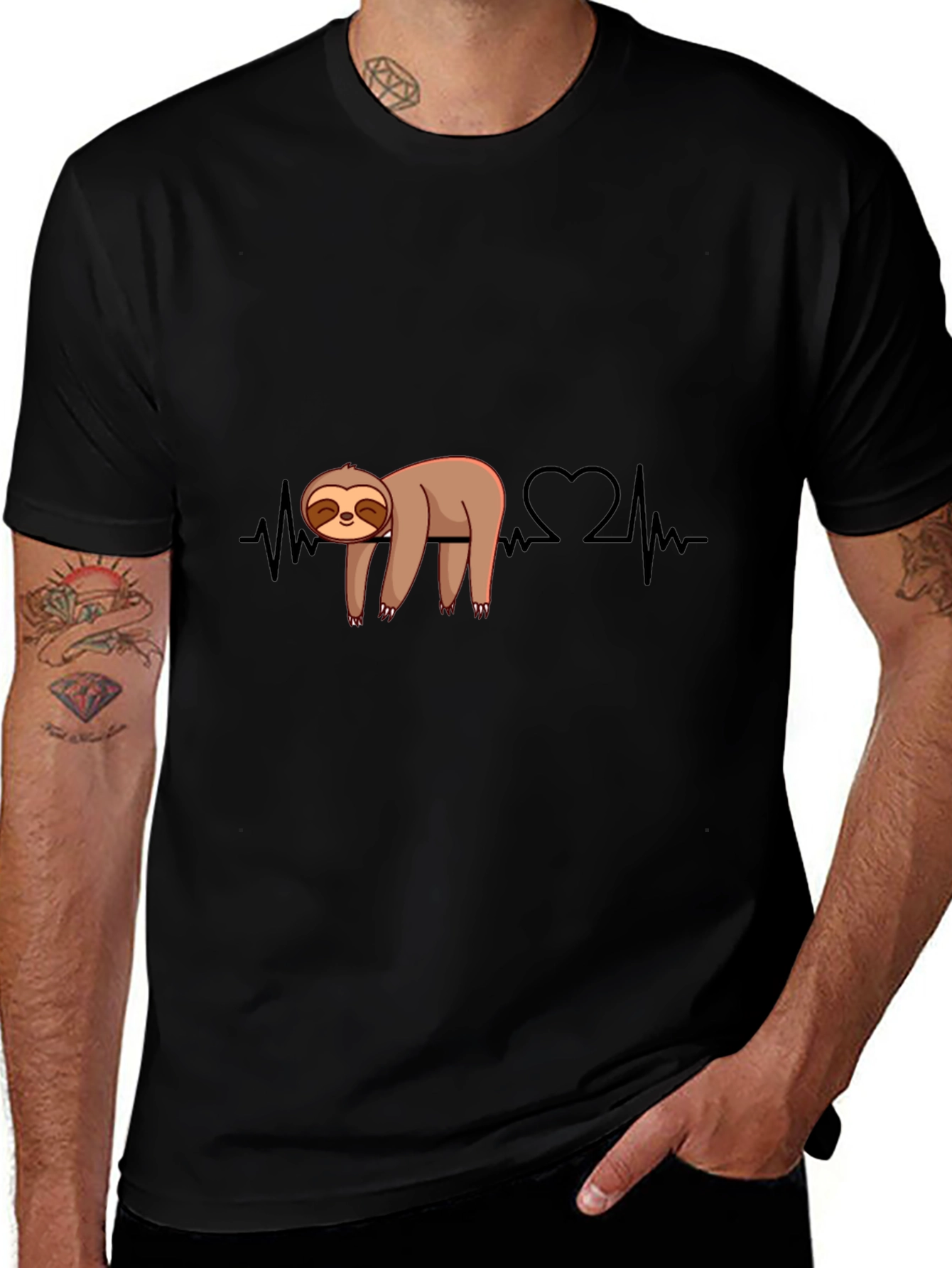 Sloth Heartbeat Graphic Tee - Relaxed Style