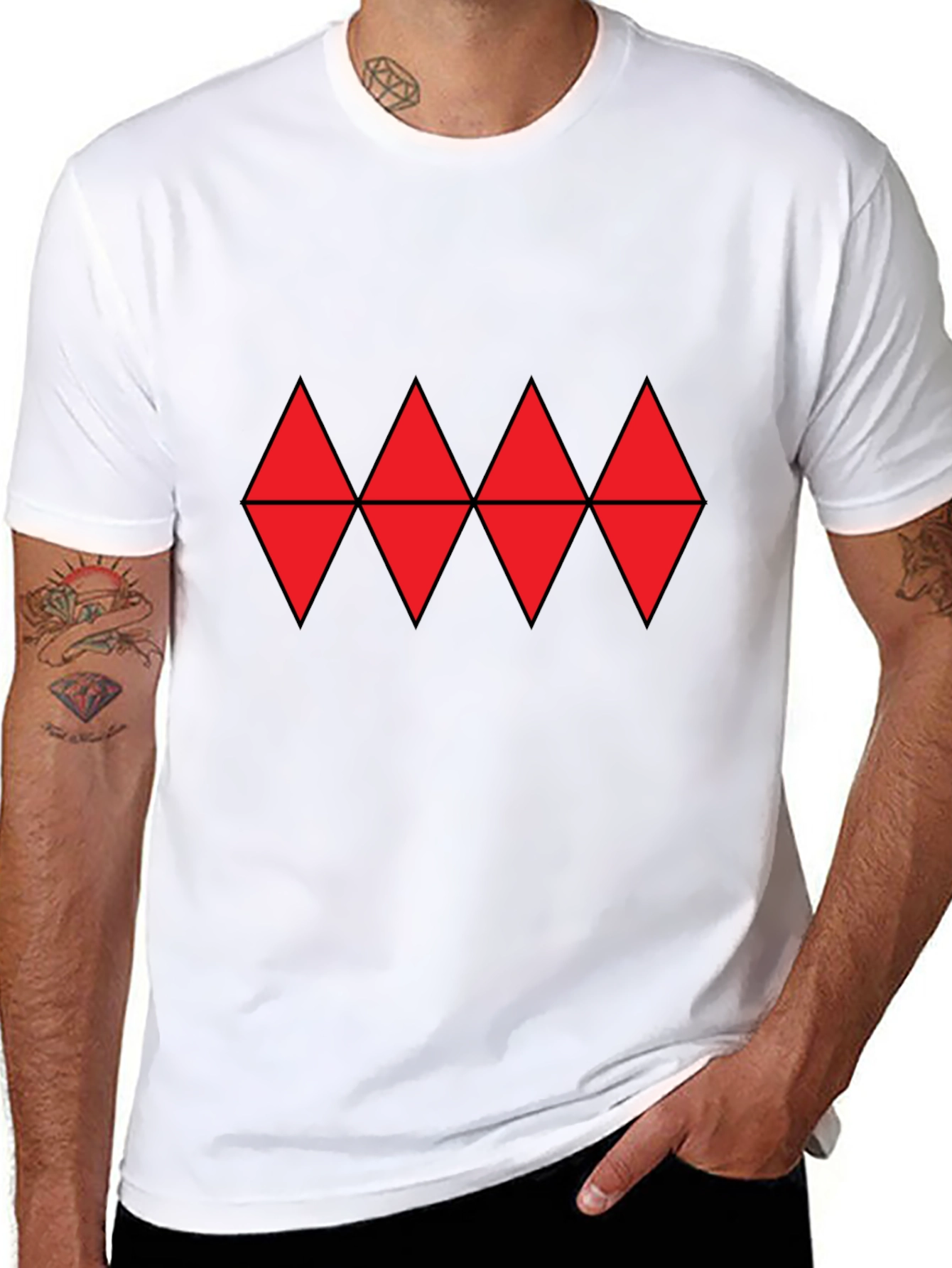 Red Diamond Pattern Black T-Shirt