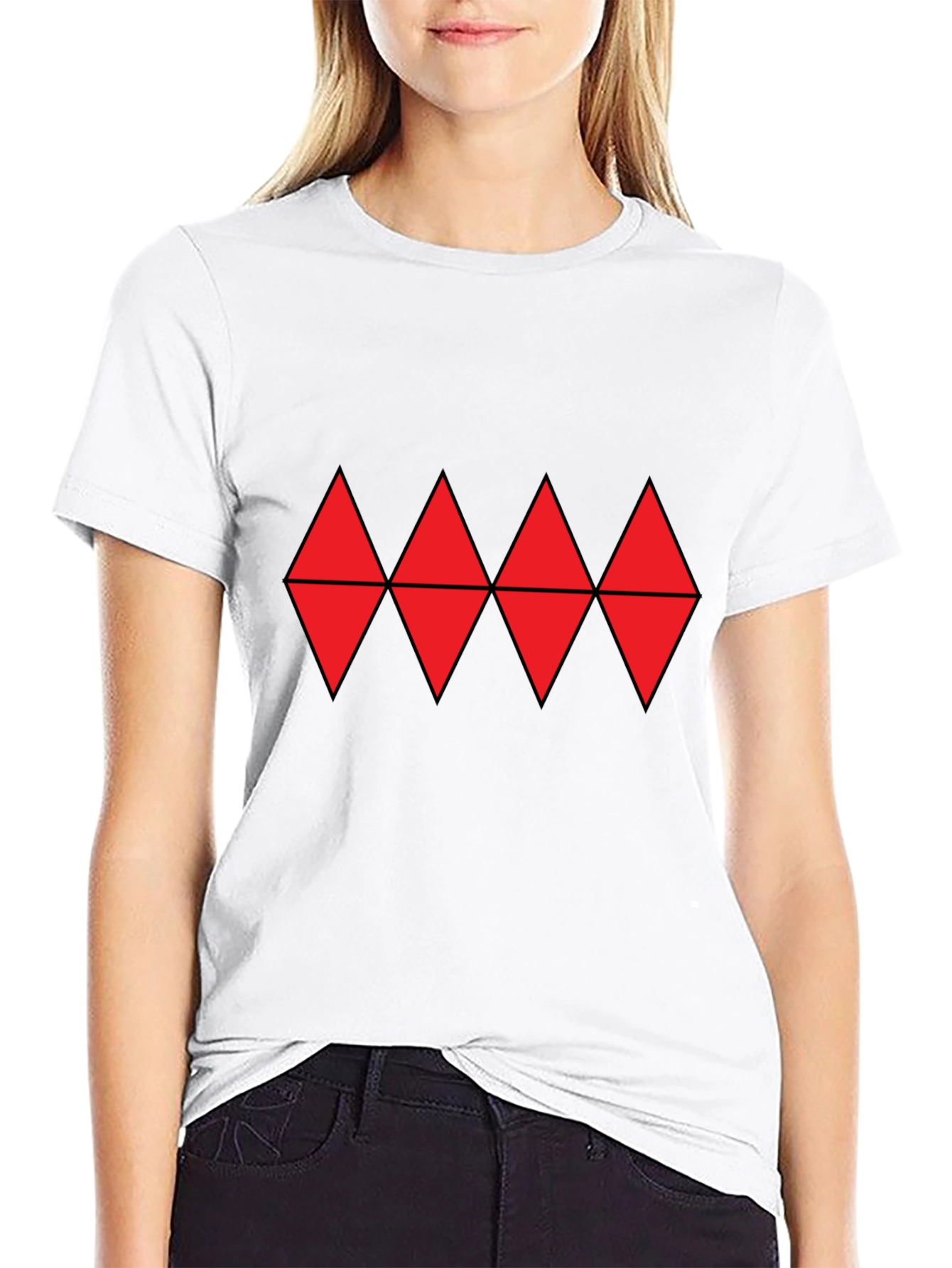 Red Diamond Pattern Black T-Shirt