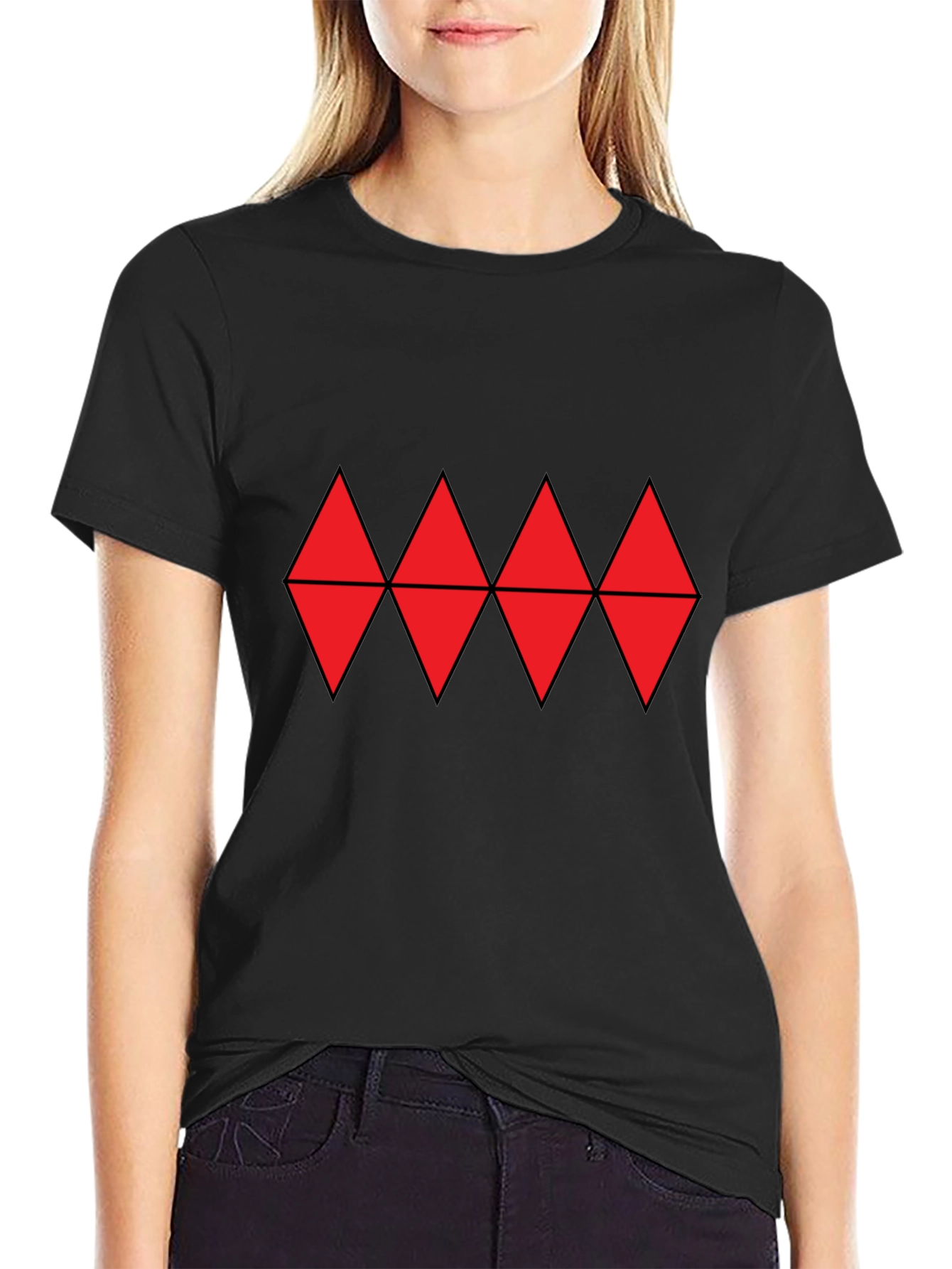 Red Diamond Pattern Black T-Shirt