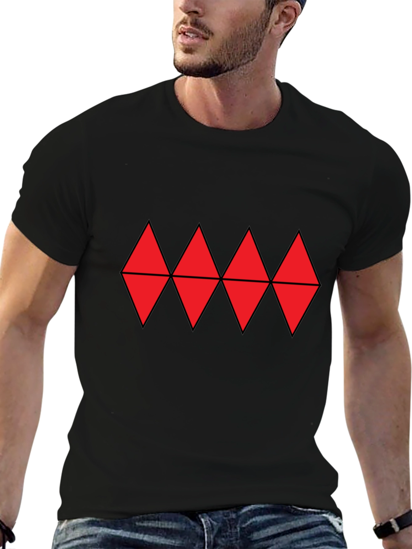 Red Diamond Pattern Black T-Shirt