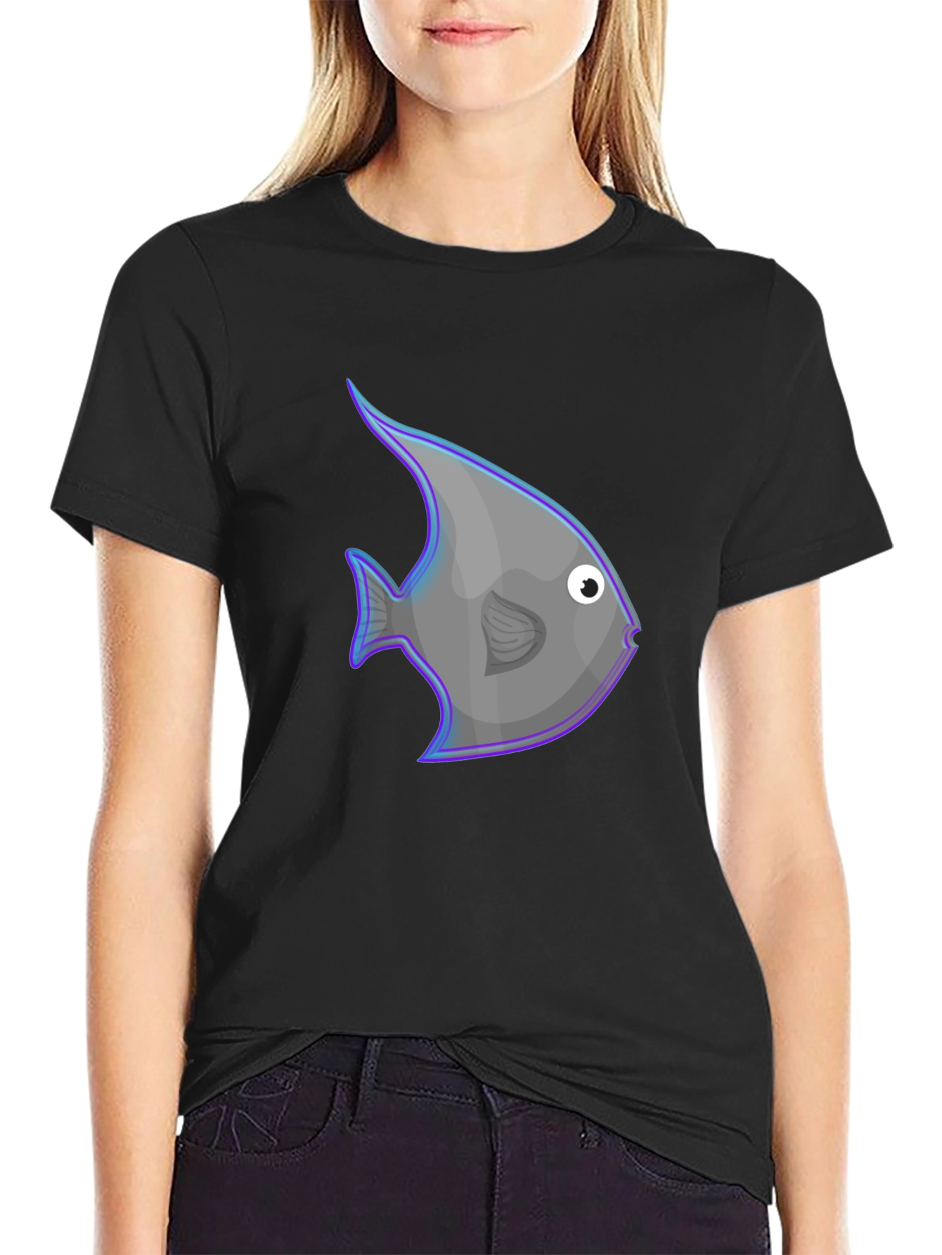 Angelfish Graphic Print Black T-Shirt