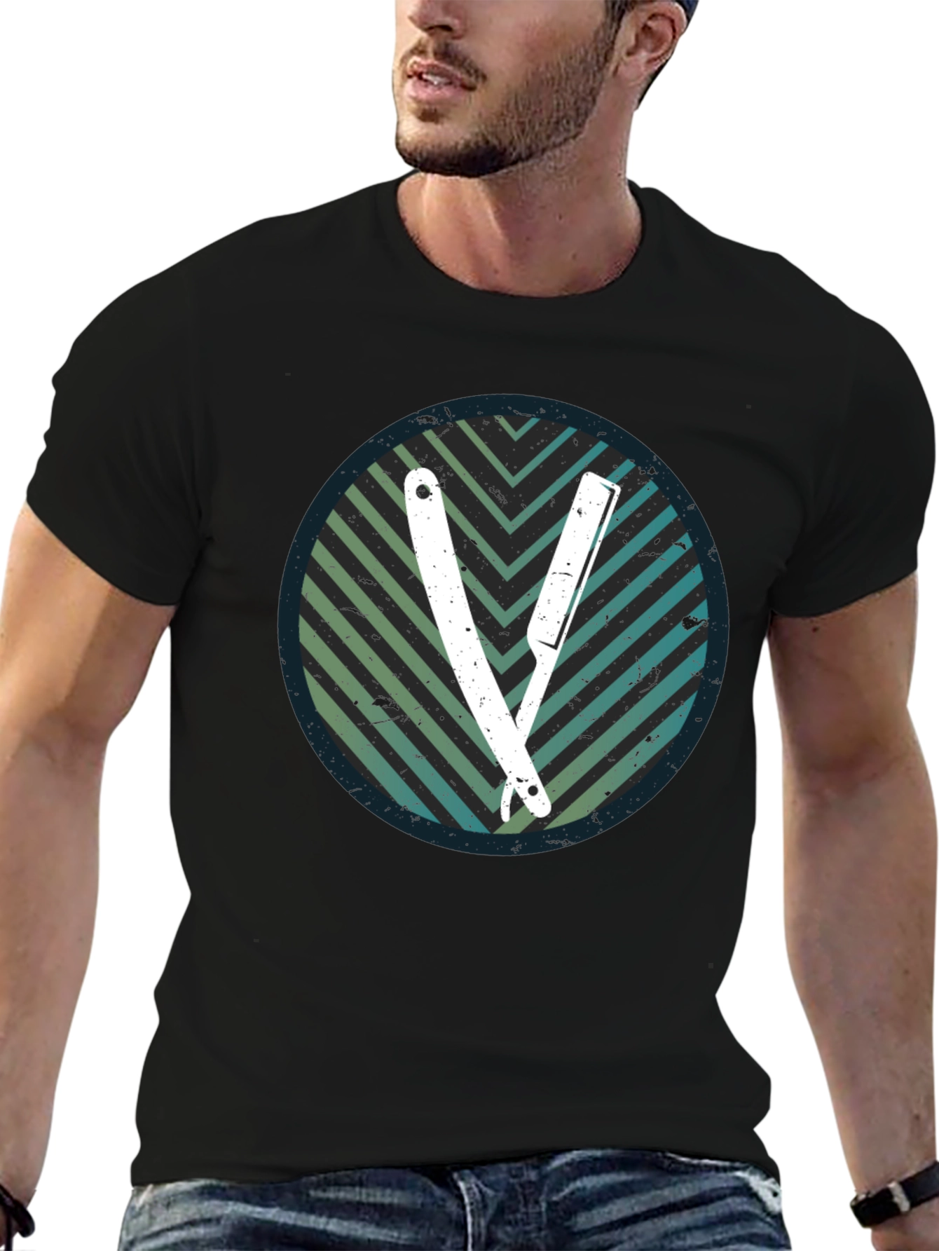 Retro Barber Razor Tee - Mens Graphic T-Shirt