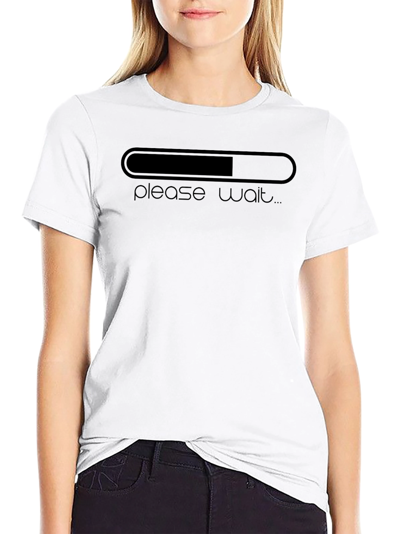 Please Wait Loading Bar Graphic T-Shirt - Black