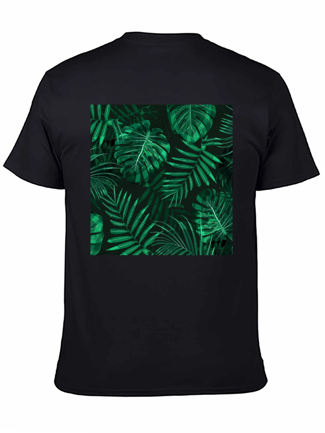 Tropical Leaves Print Black T-Shirt