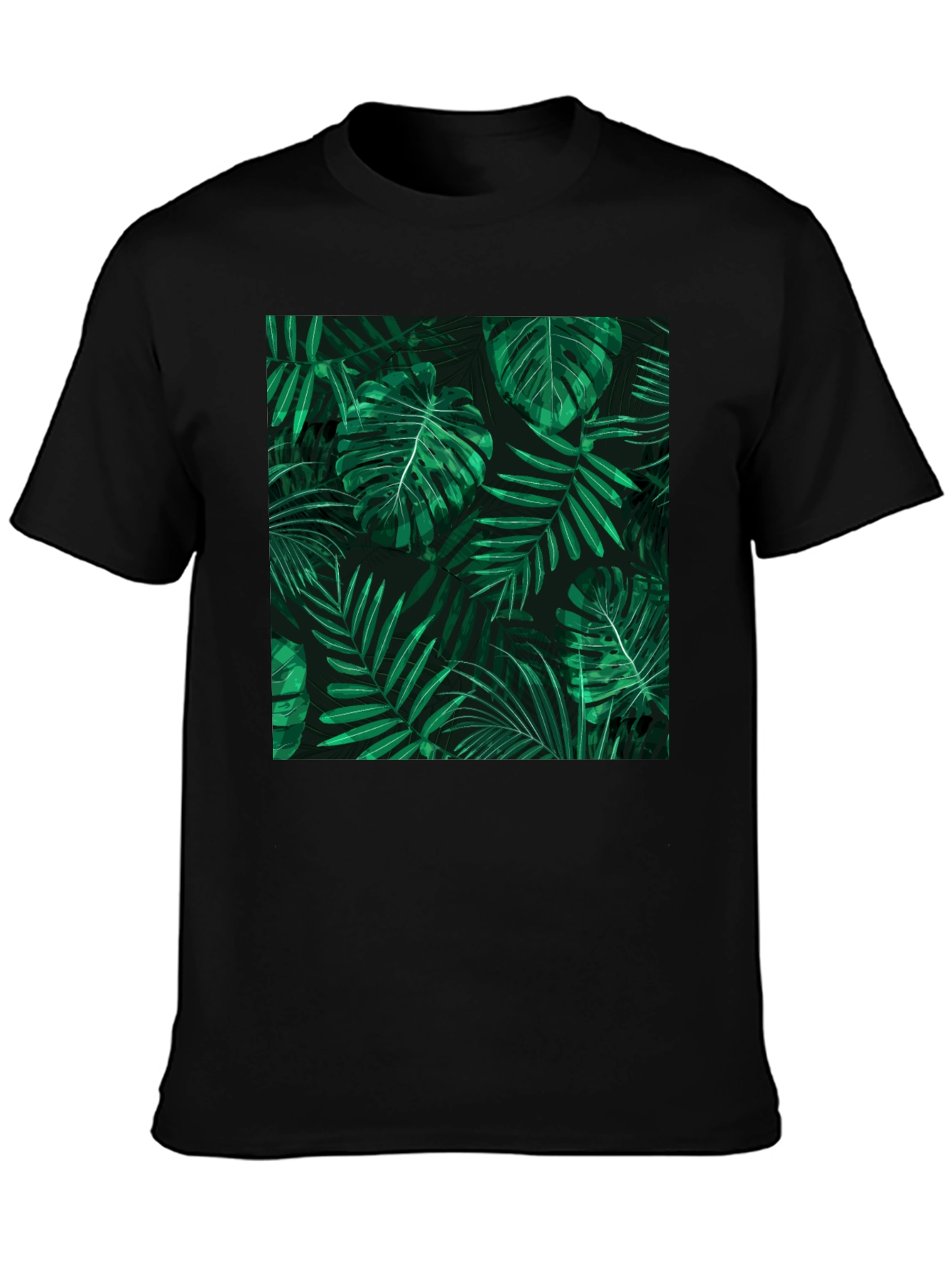 Tropical Leaves Print Black T-Shirt