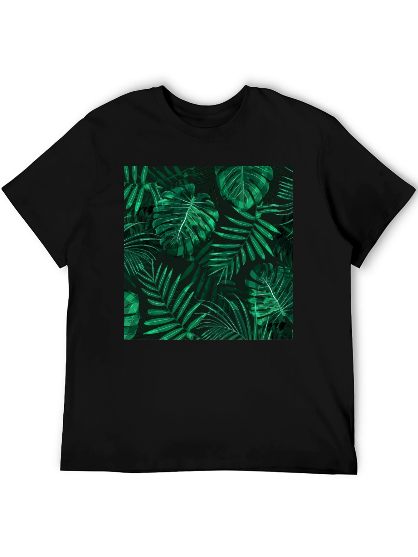 Tropical Leaves Print Black T-Shirt