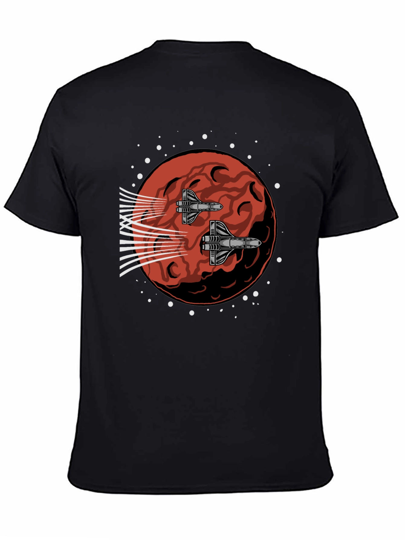 Sci-Fi Spaceship Mars Graphic Tee - Black