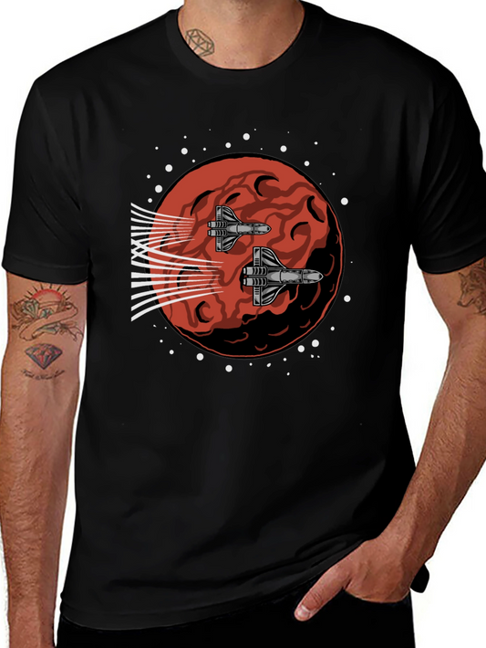 Sci-Fi Spaceship Mars Graphic Tee - Black