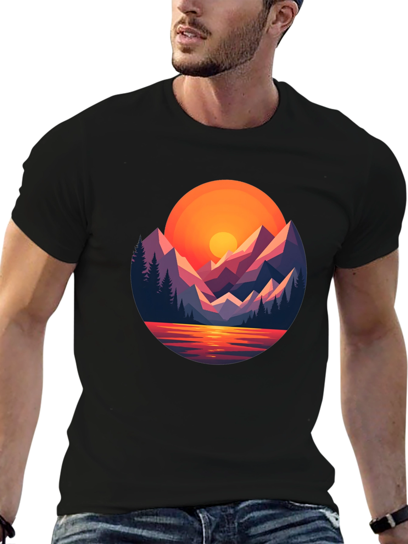 Sunset Mountain Graphic Tee - Black