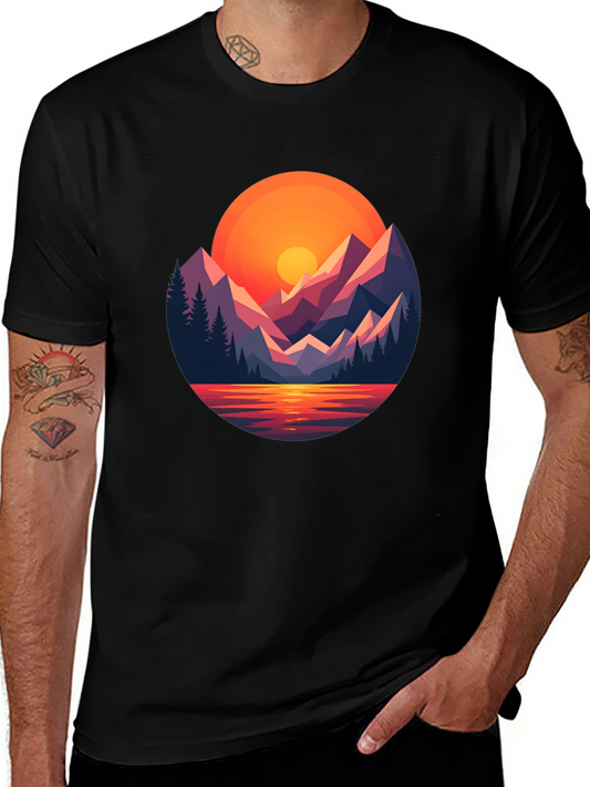 Sunset Mountain Graphic Tee - Black