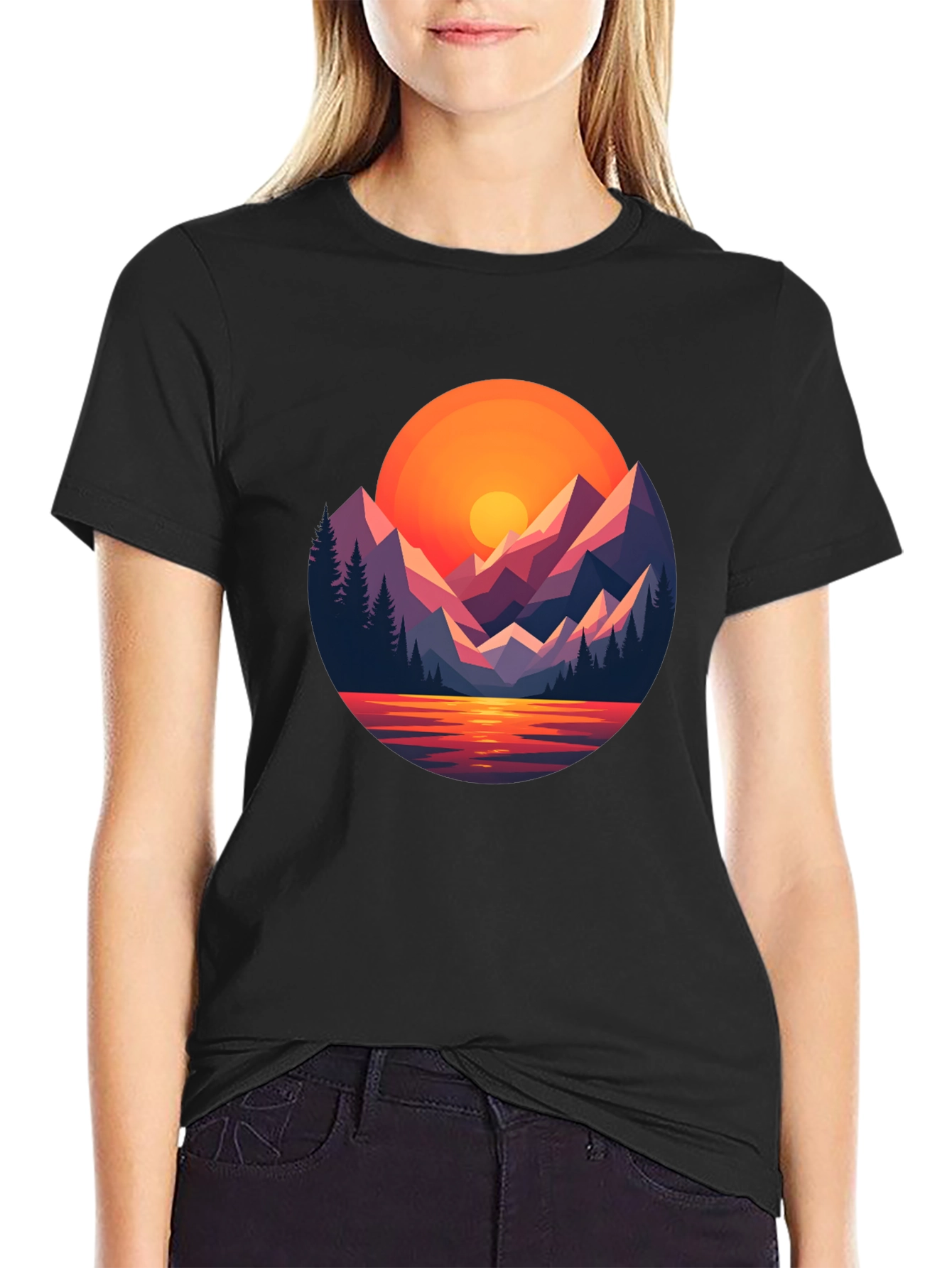 Sunset Mountain Graphic Tee - Black