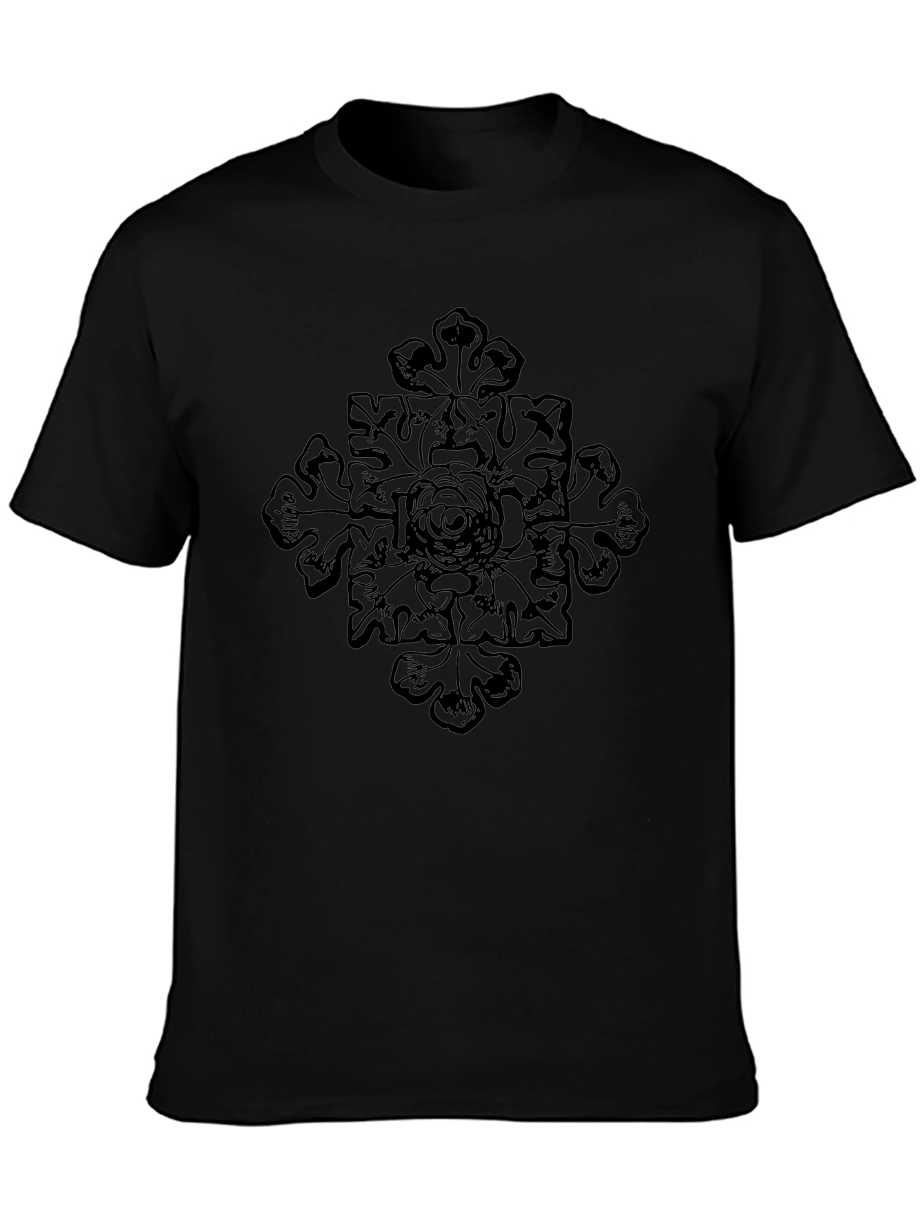 Mens Black Graphic Tee - Floral Cross