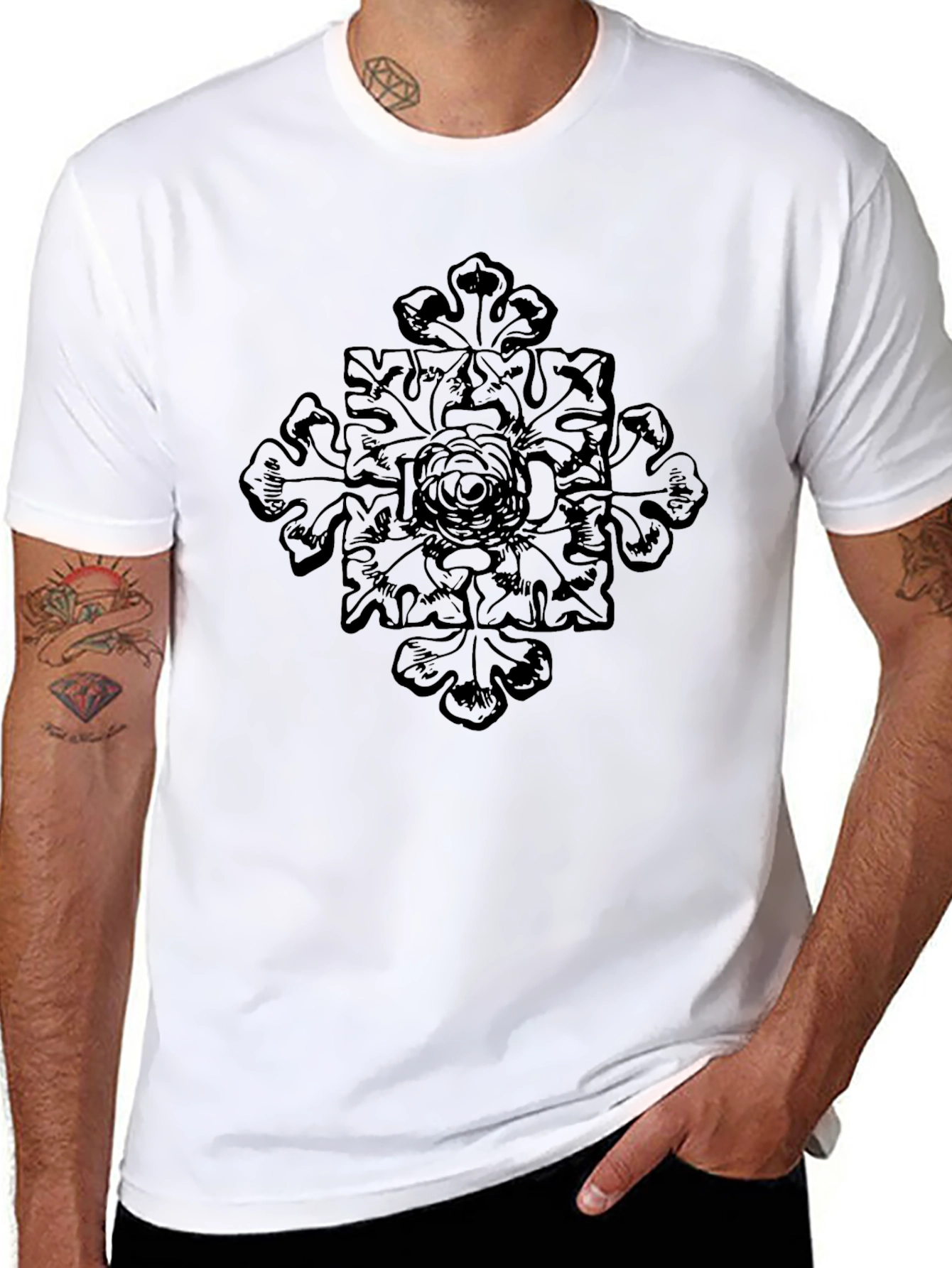 Mens Black Graphic Tee - Floral Cross