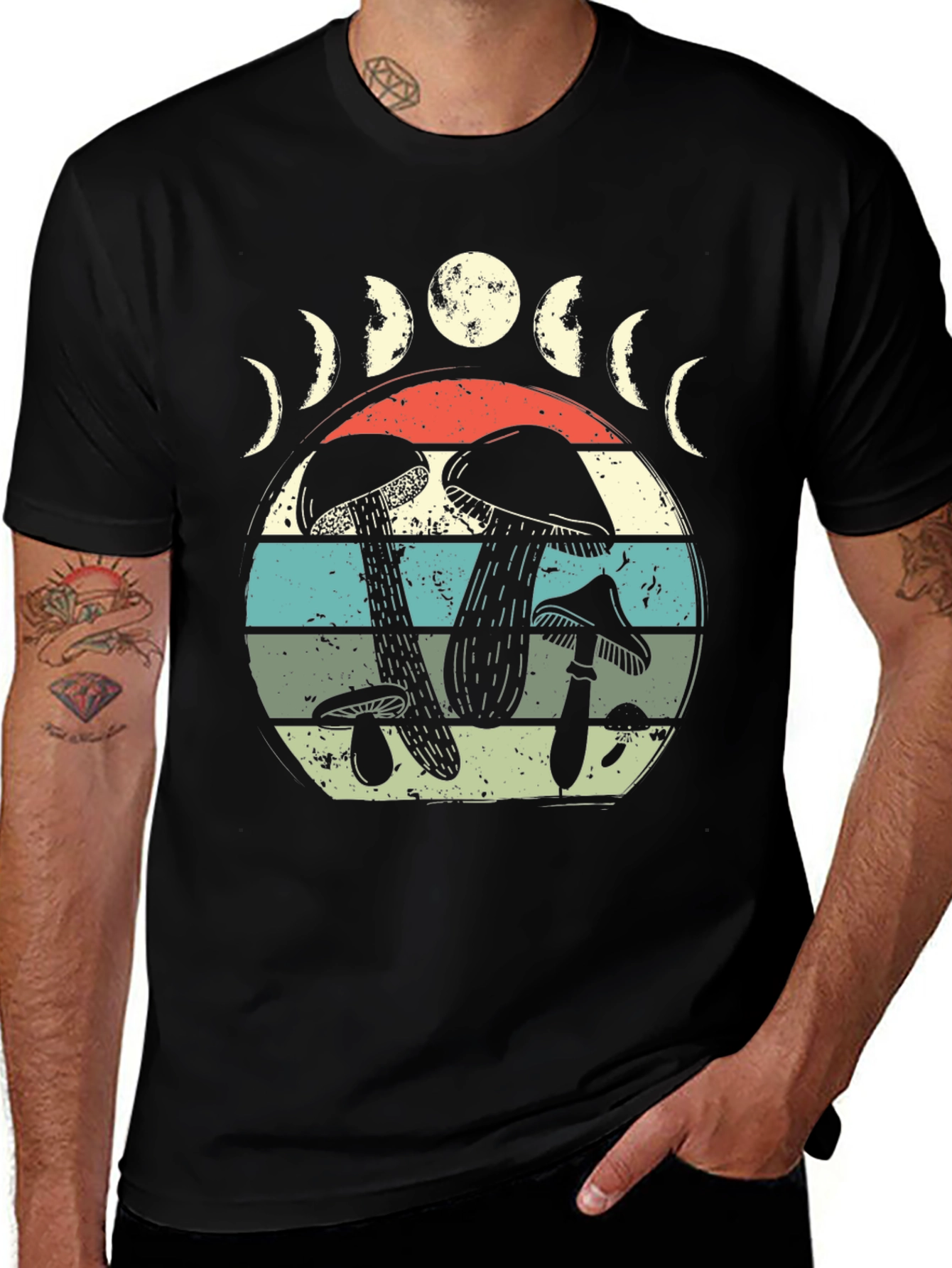 Mushroom Moon Phase Graphic Tee - Nature Lover Shirt