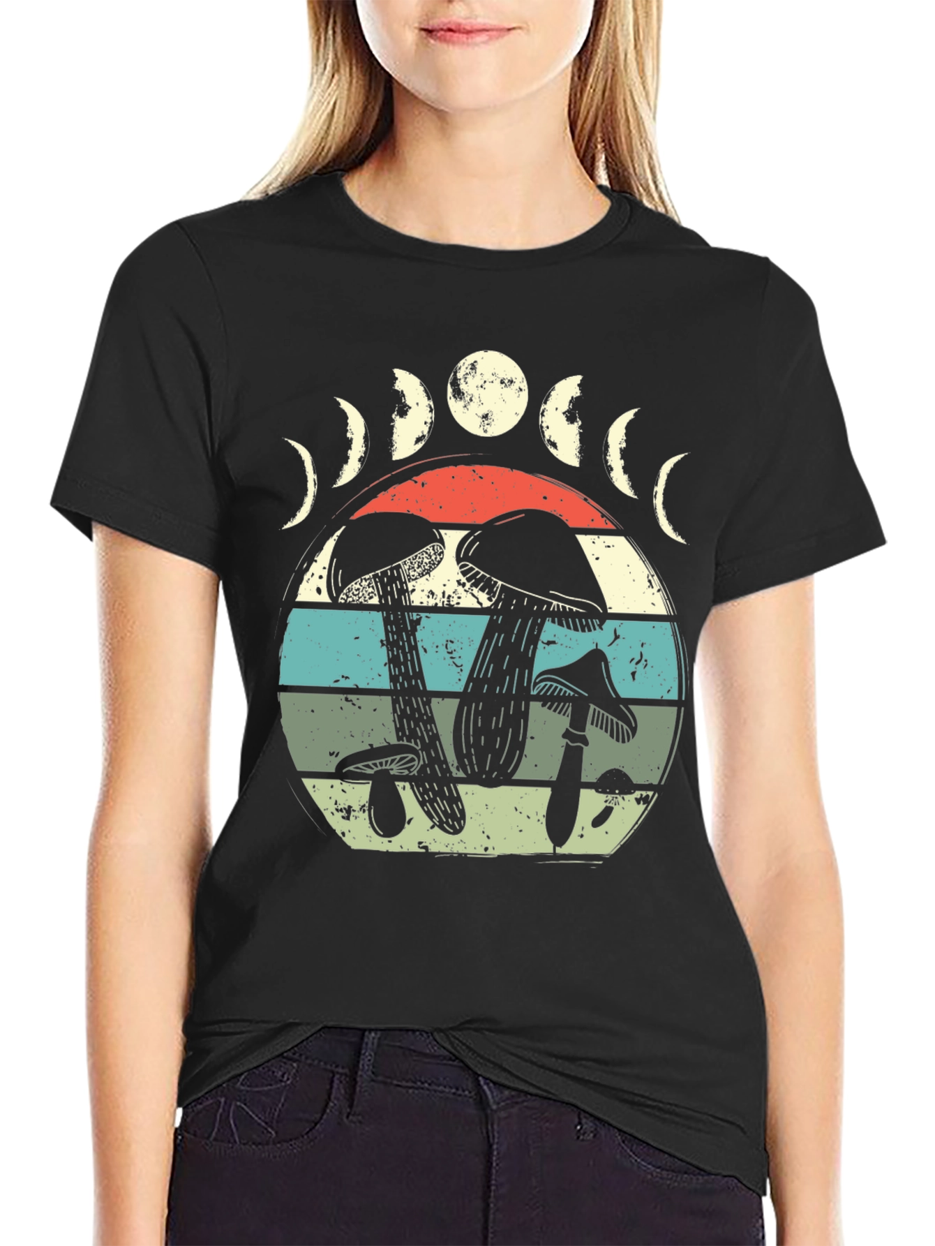 Mushroom Moon Phase Graphic Tee - Nature Lover Shirt