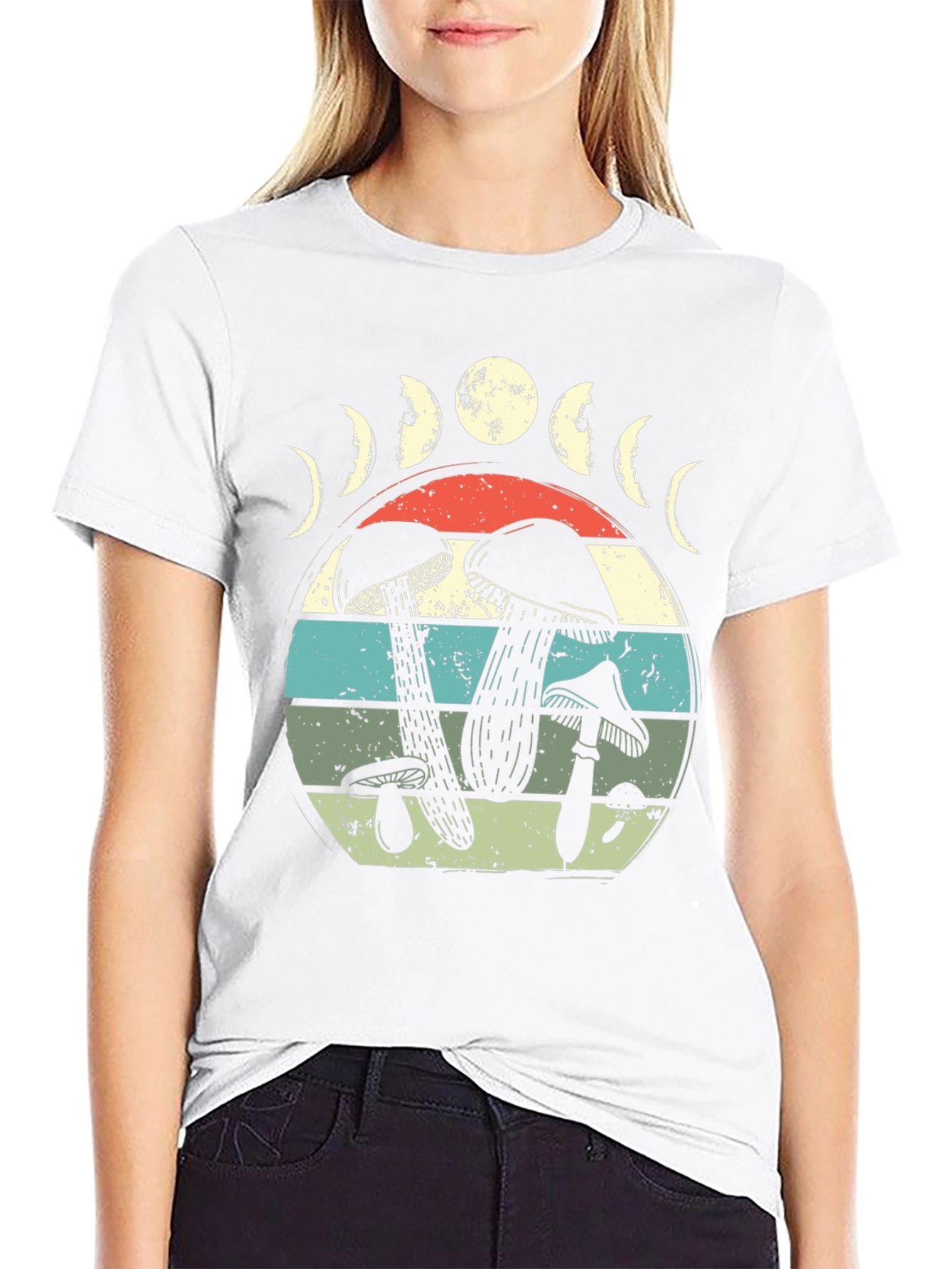 Mushroom Moon Phase Graphic Tee - Nature Lover Shirt