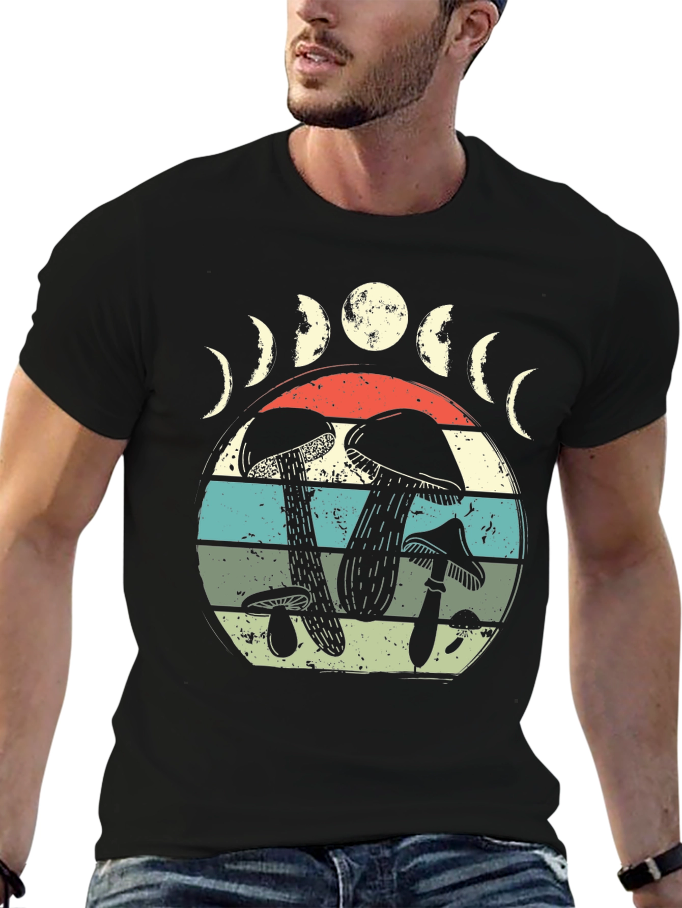 Mushroom Moon Phase Graphic Tee - Nature Lover Shirt