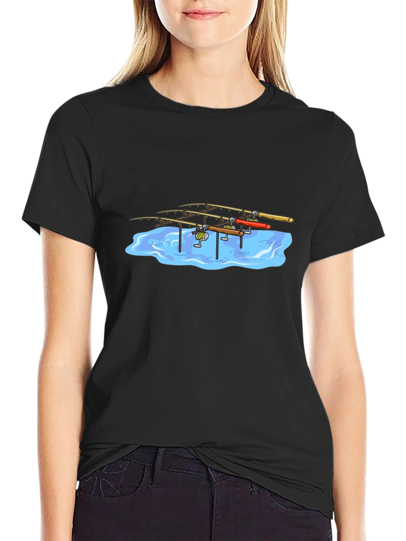 Fishing Rods Graphic Black T-Shirt