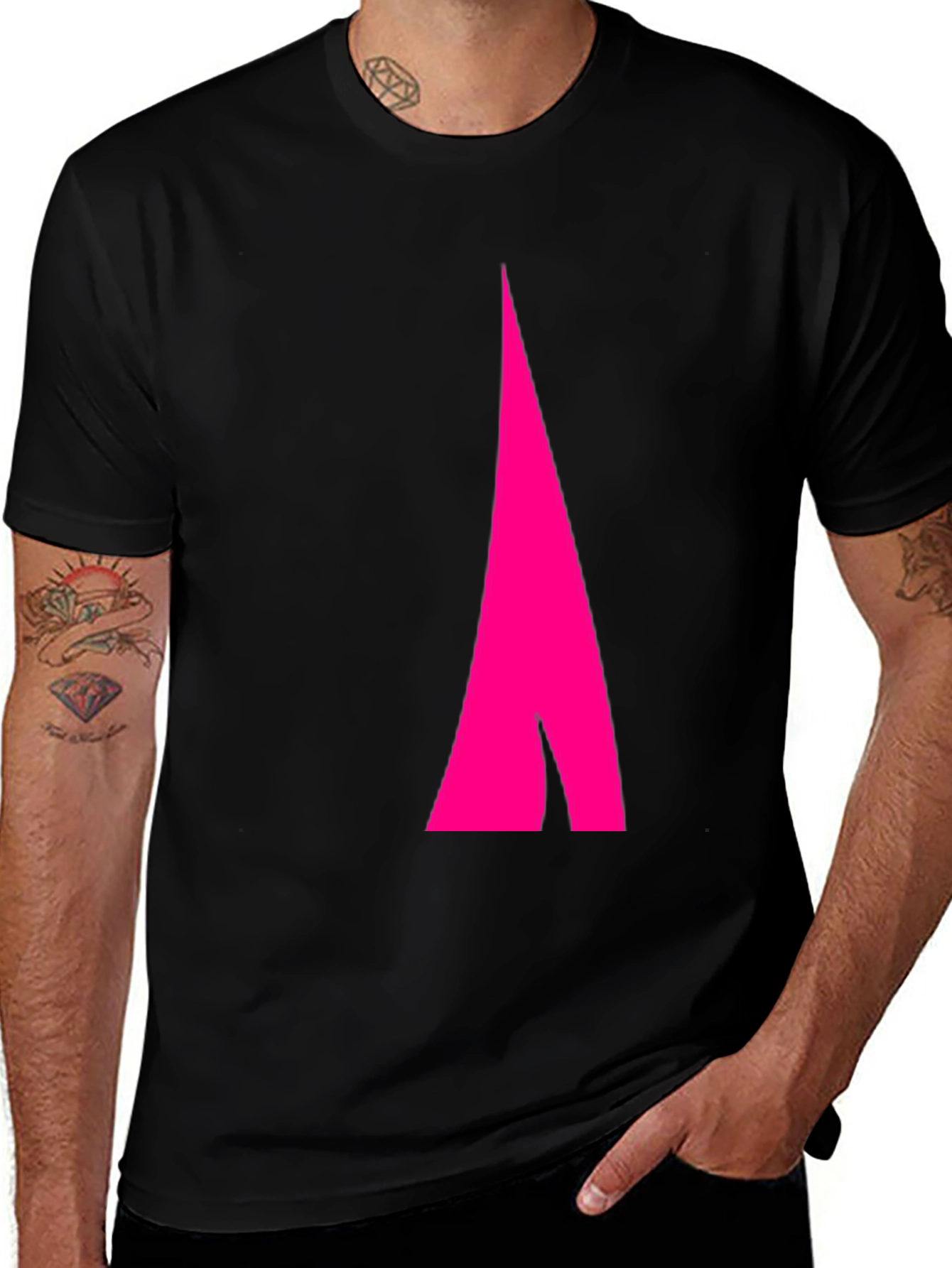 Mens Black Tee with Abstract Pink Arrow Design
