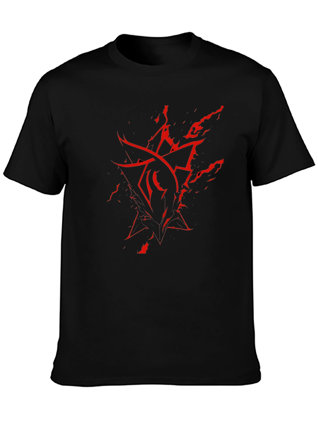 Mens Black T-Shirt with Red Abstract Graphic