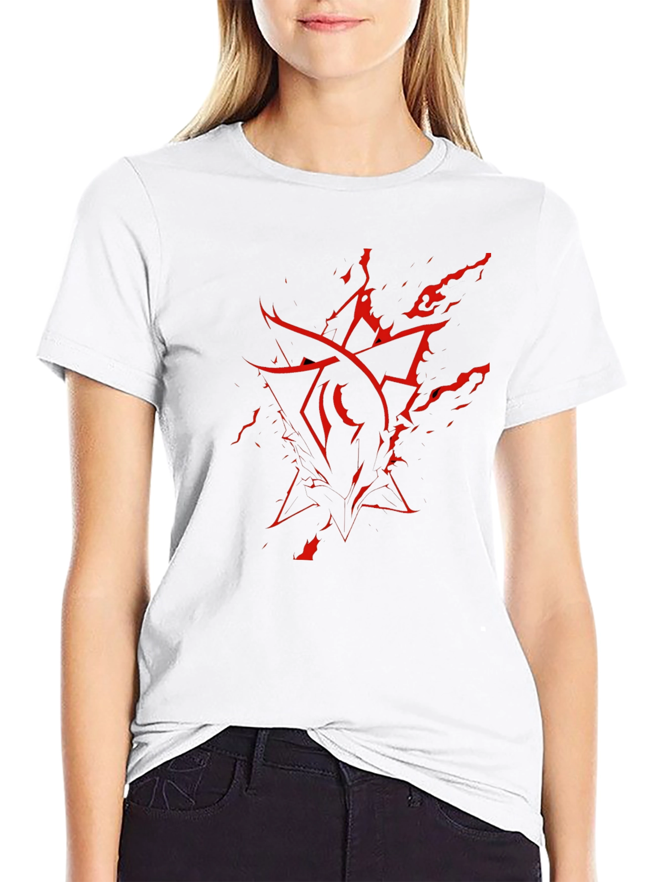Mens Black T-Shirt with Red Abstract Graphic