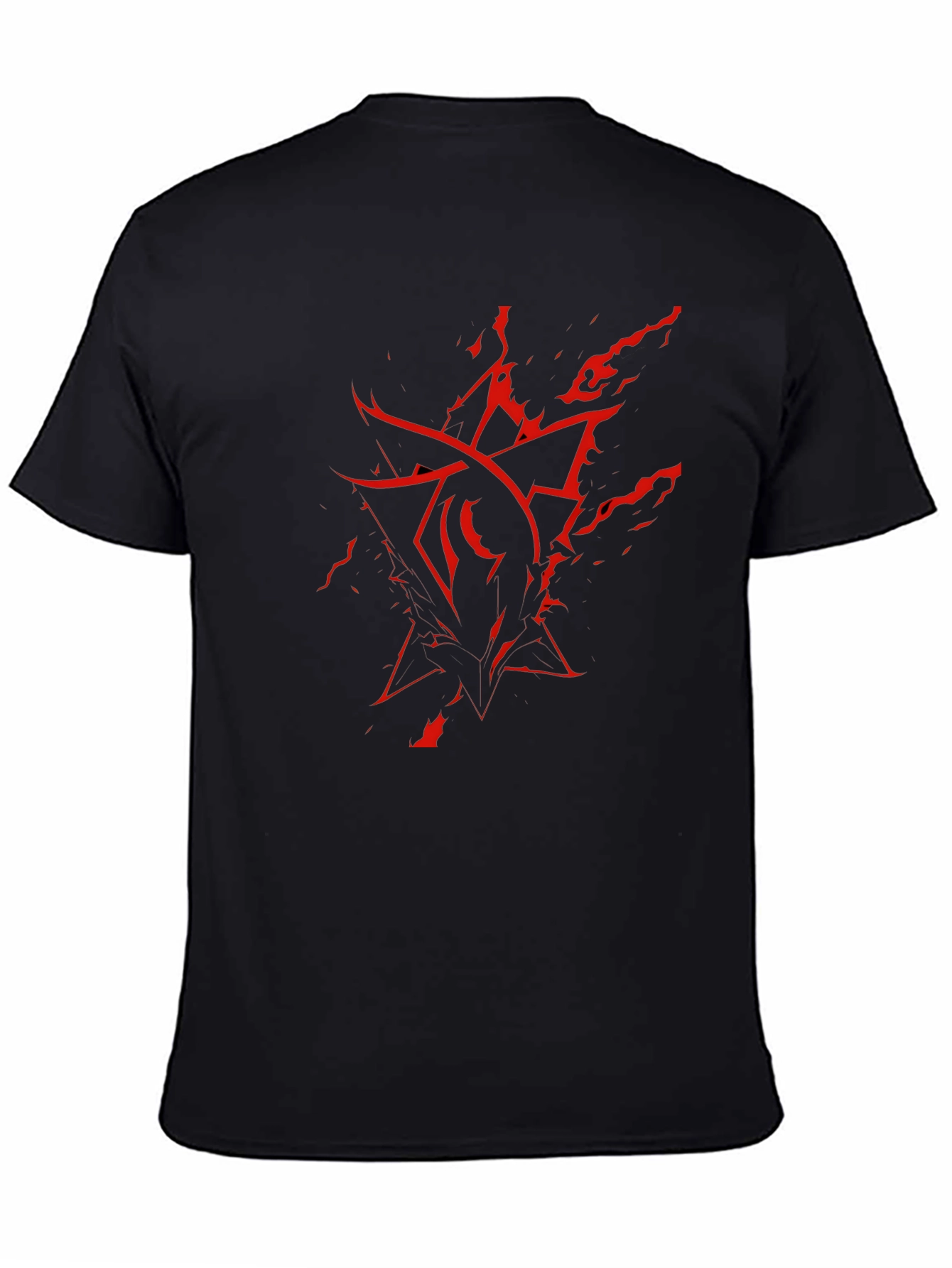 Mens Black T-Shirt with Red Abstract Graphic