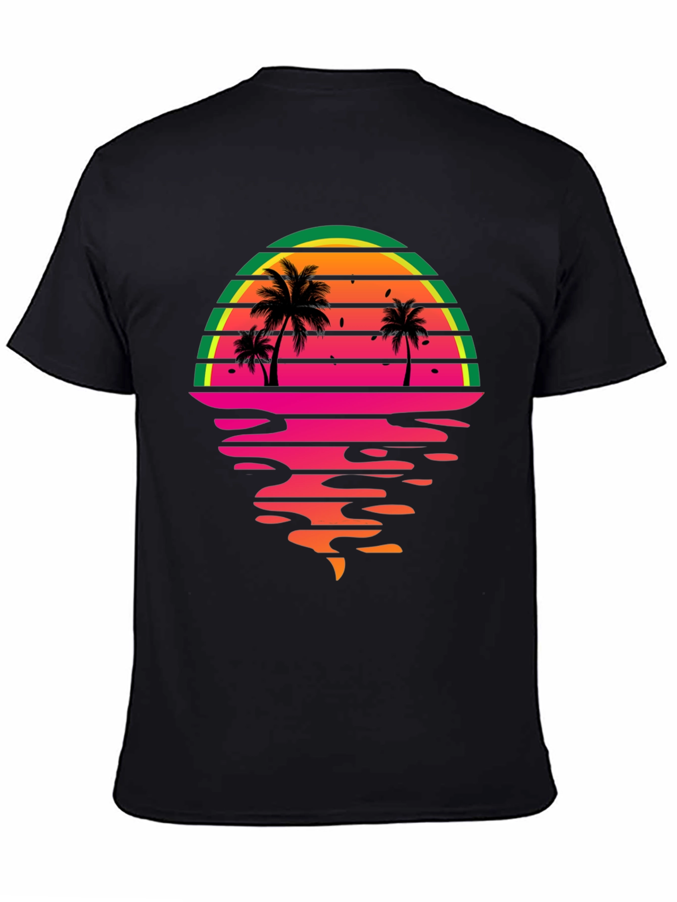 Retro Sunset Palm Tree Graphic Tee - Black