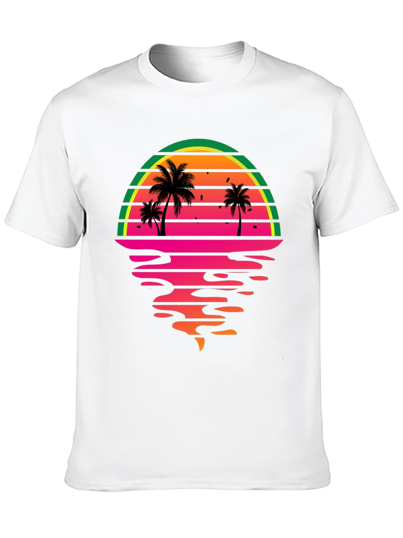 Retro Sunset Palm Tree Graphic Tee - Black