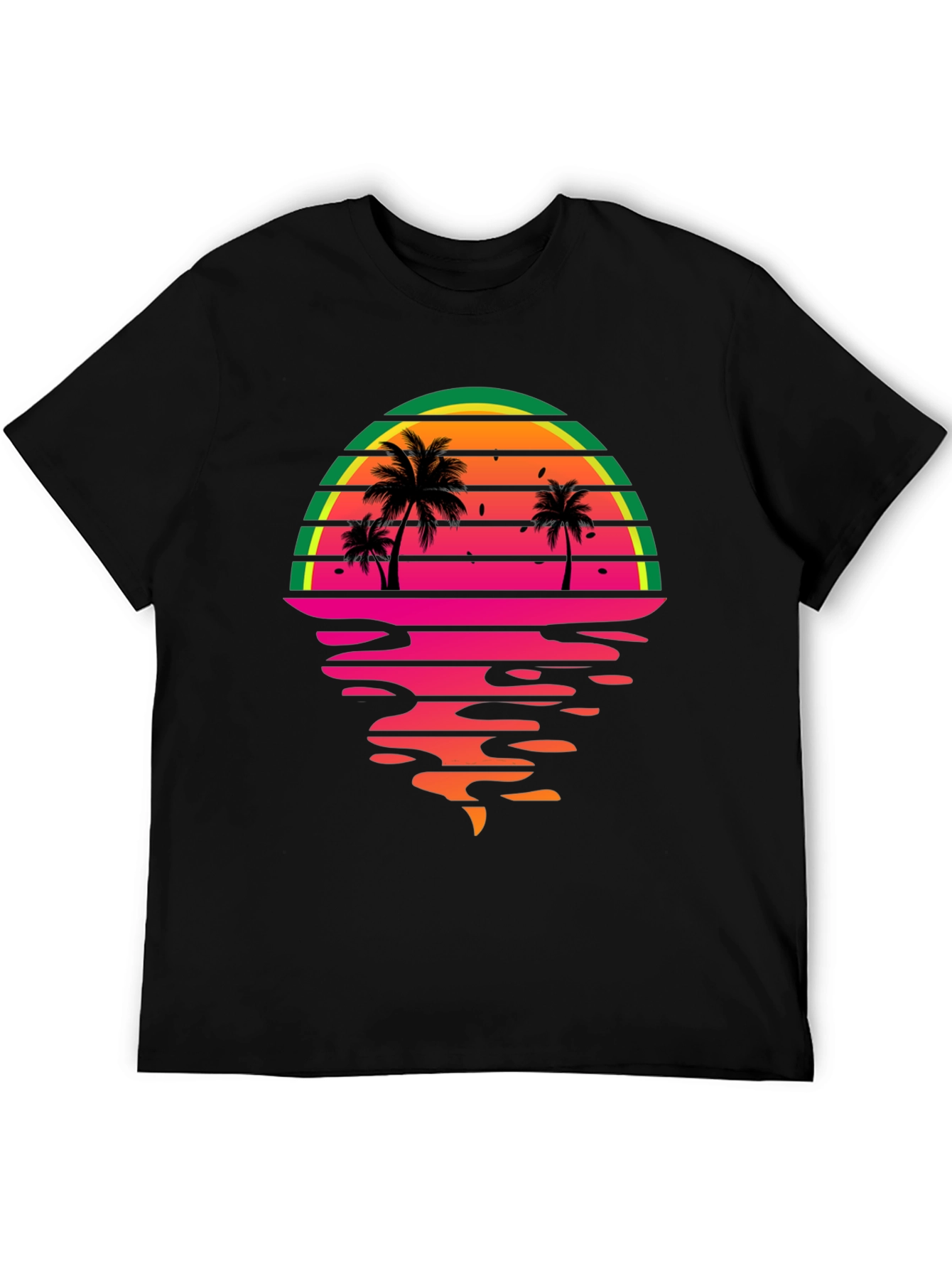 Retro Sunset Palm Tree Graphic Tee - Black