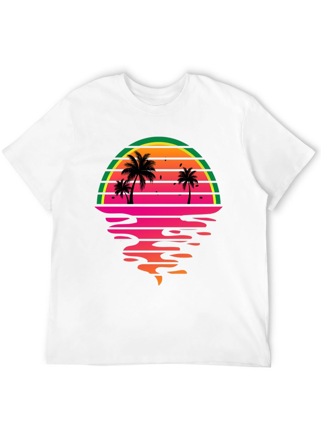 Retro Sunset Palm Tree Graphic Tee - Black