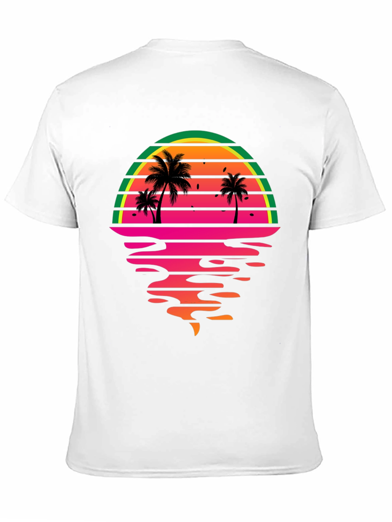 Retro Sunset Palm Tree Graphic Tee - Black