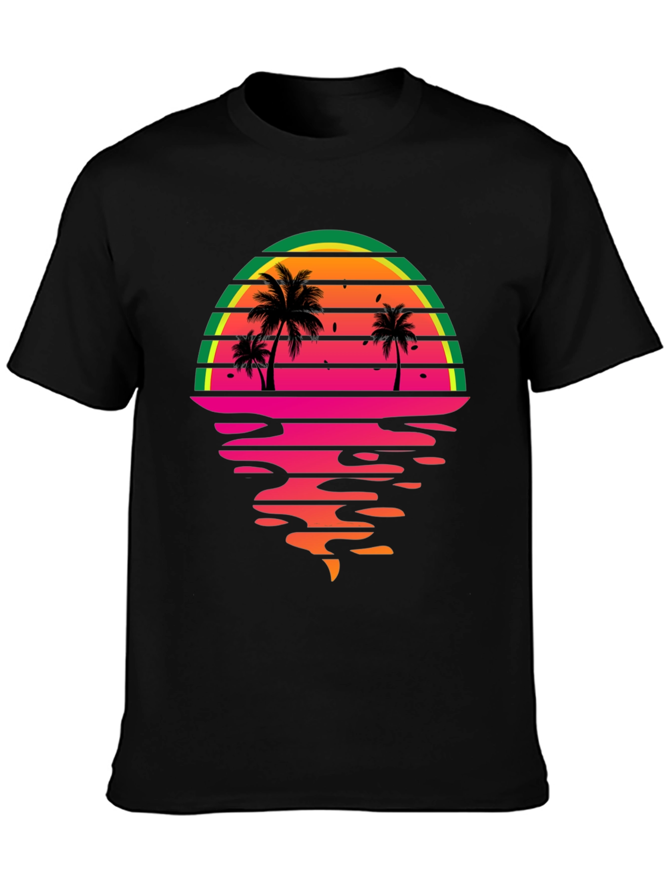Retro Sunset Palm Tree Graphic Tee - Black