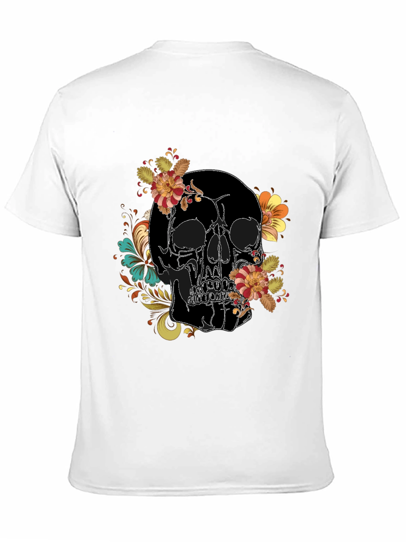 Skull Floral Print Black Tee