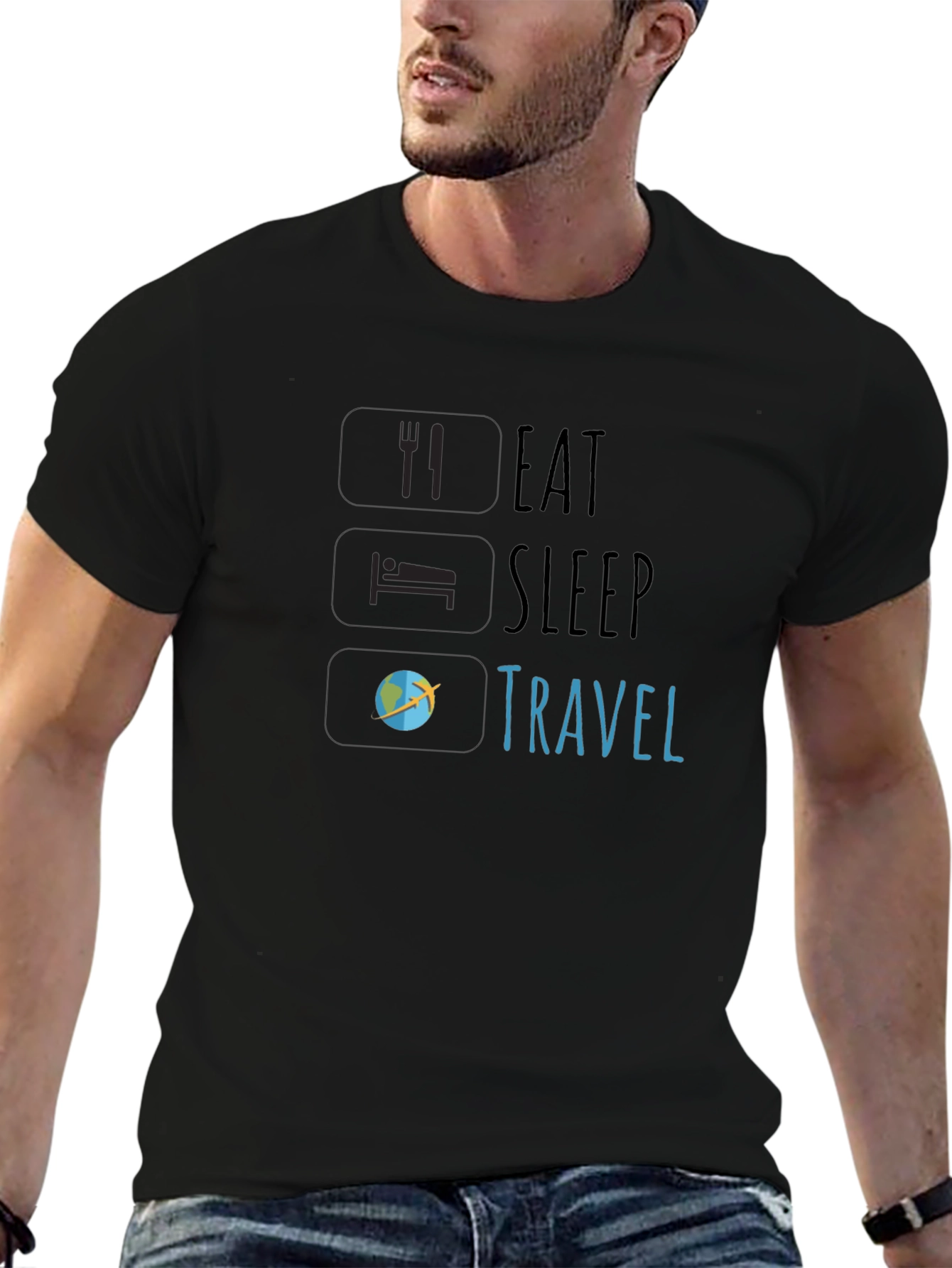 Eat Sleep Travel Black Graphic Tee