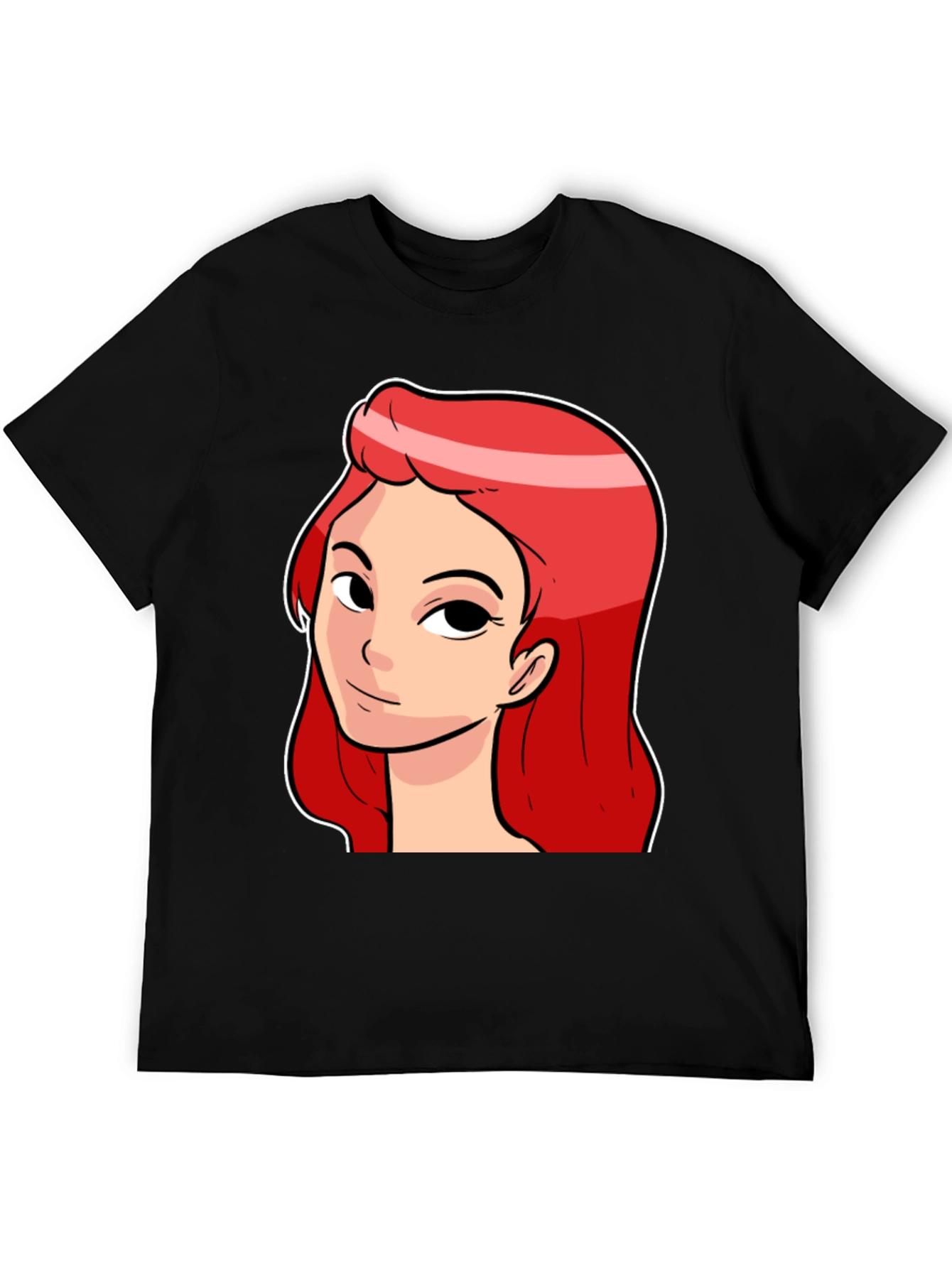 Red Haired Cartoon Girl Graphic Black T-Shirt