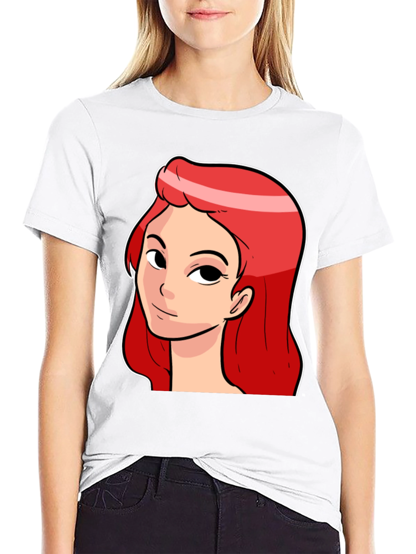 Red Haired Cartoon Girl Graphic Black T-Shirt