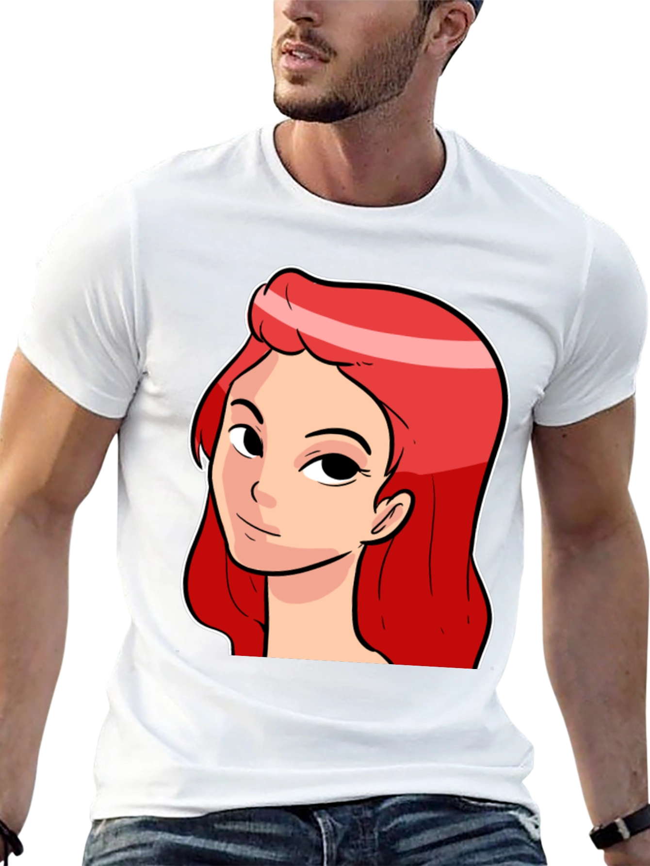 Red Haired Cartoon Girl Graphic Black T-Shirt