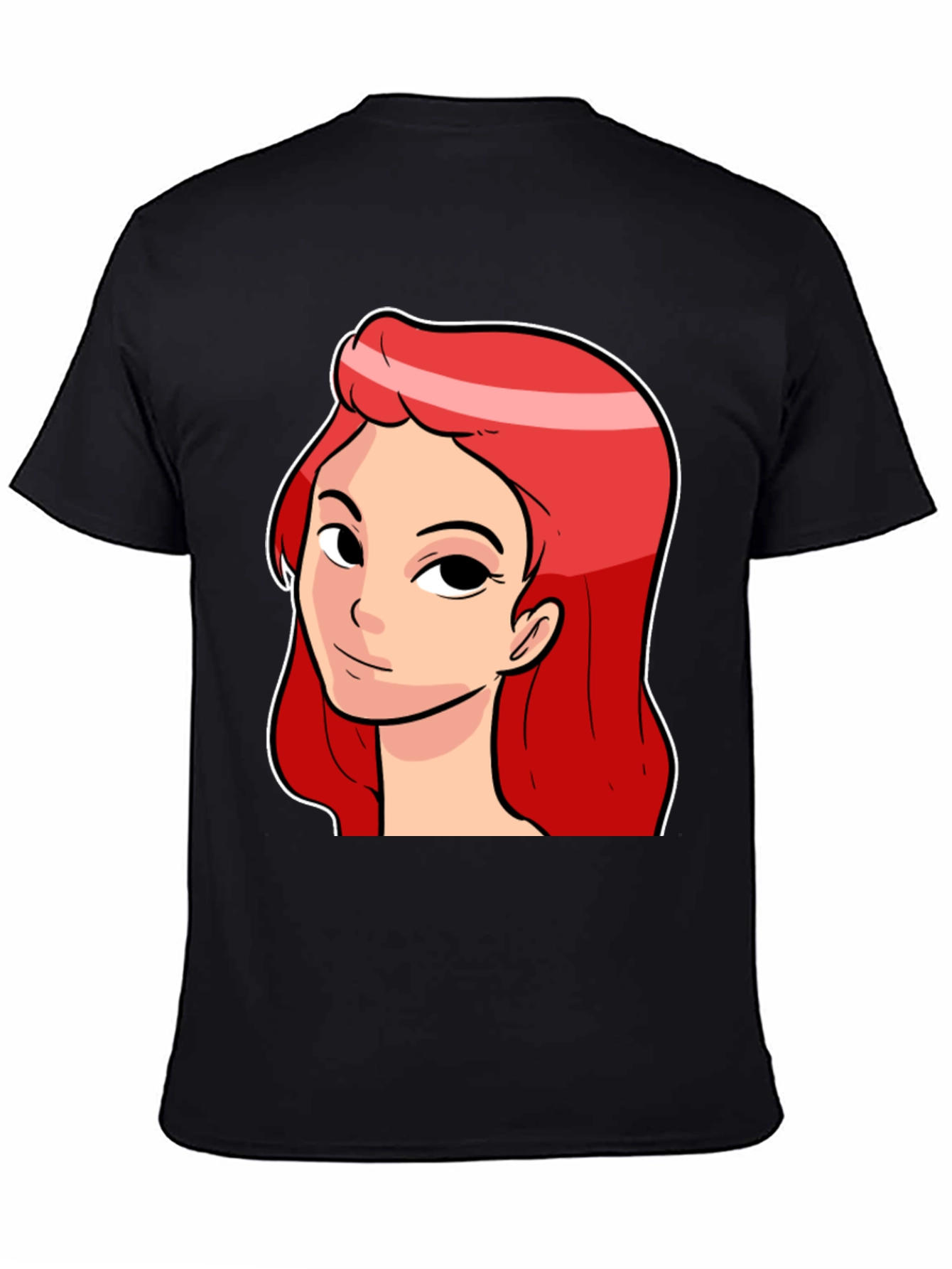 Red Haired Cartoon Girl Graphic Black T-Shirt