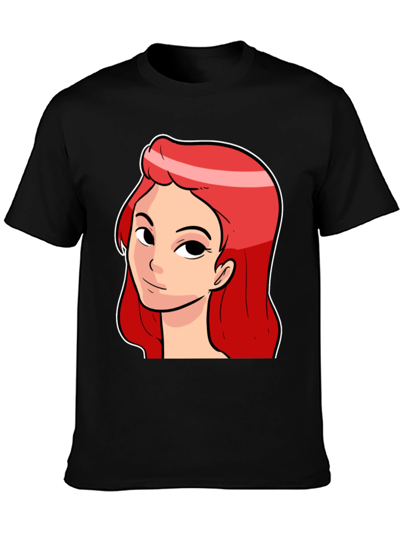 Red Haired Cartoon Girl Graphic Black T-Shirt