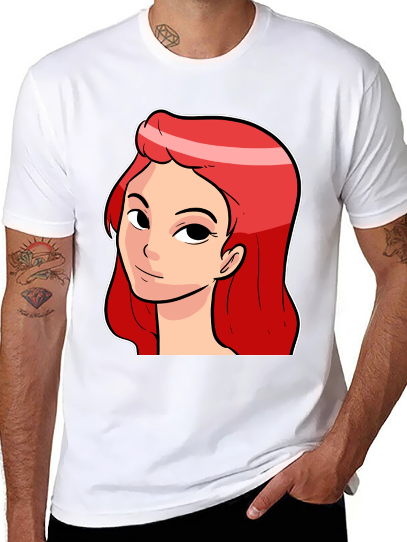 Red Haired Cartoon Girl Graphic Black T-Shirt
