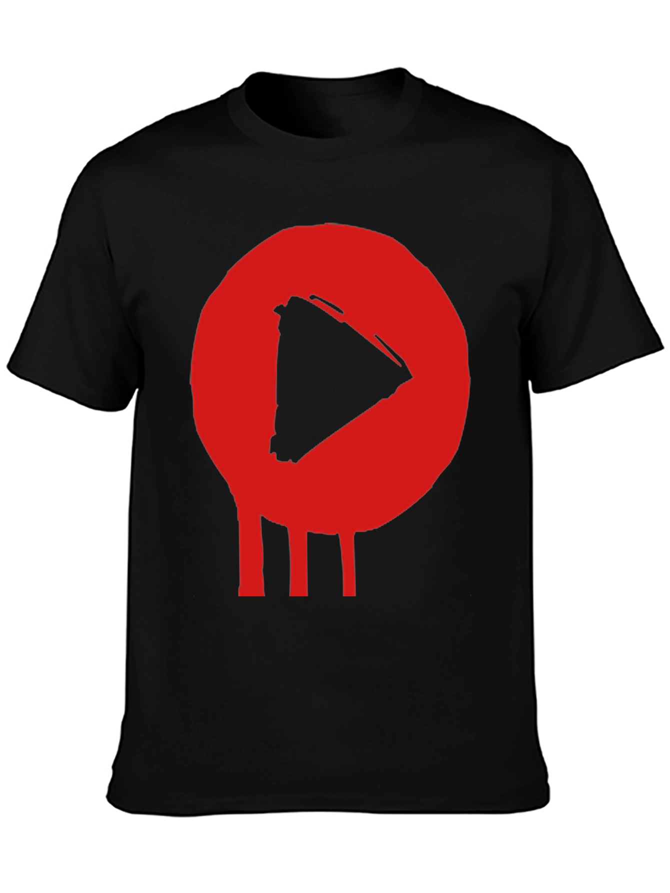 Play Button T-Shirt - Red Graphic Print Black Cotton