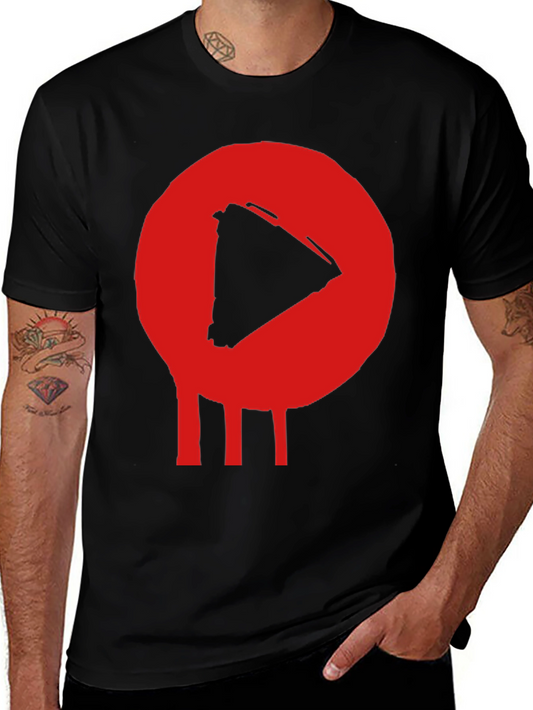 Play Button T-Shirt - Red Graphic Print Black Cotton