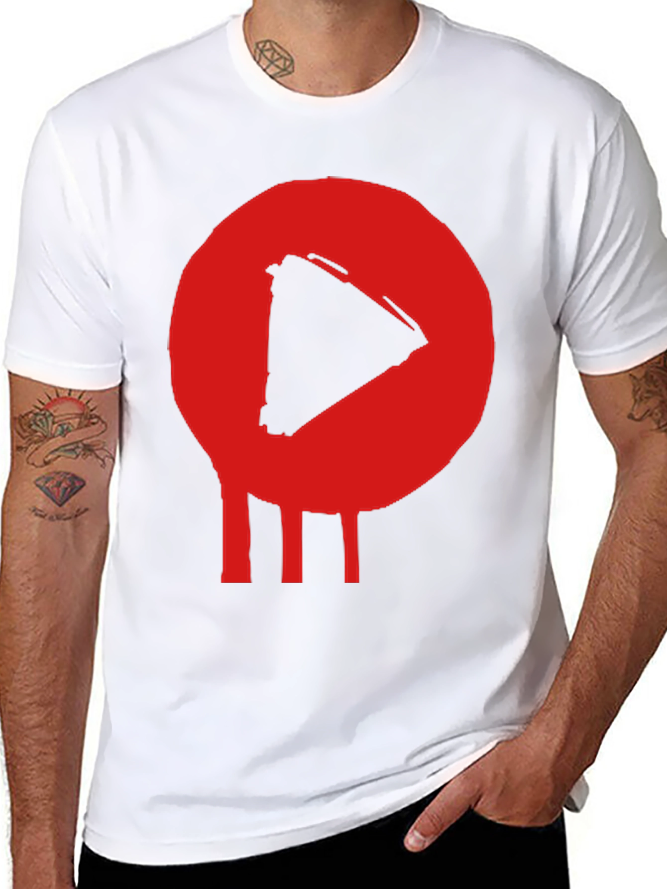 Play Button T-Shirt - Red Graphic Print Black Cotton
